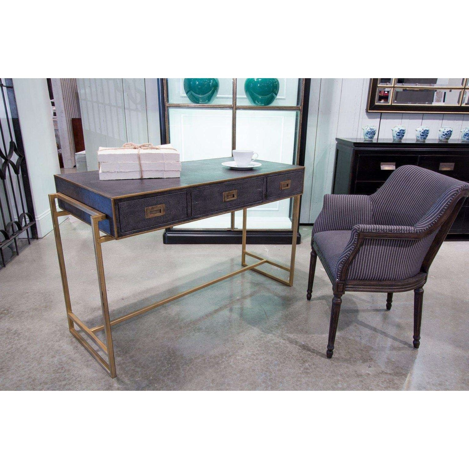 Grey Leather Shagreen Desk-SARREID-SARREID-40466-Desks-5-France and Son