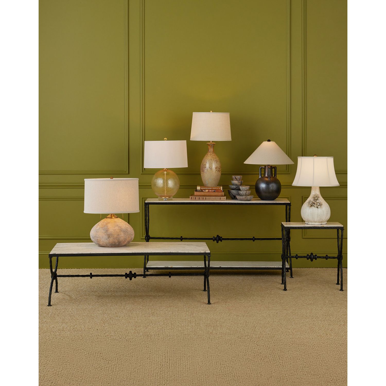 Alternate view of Agora White Travertine Cocktail Table in ivory and off-white.