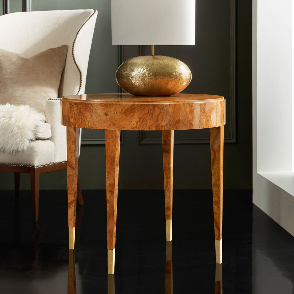 Alternate view of Salena Round End Table-Olive Ashe in honey amber and warm caramel.