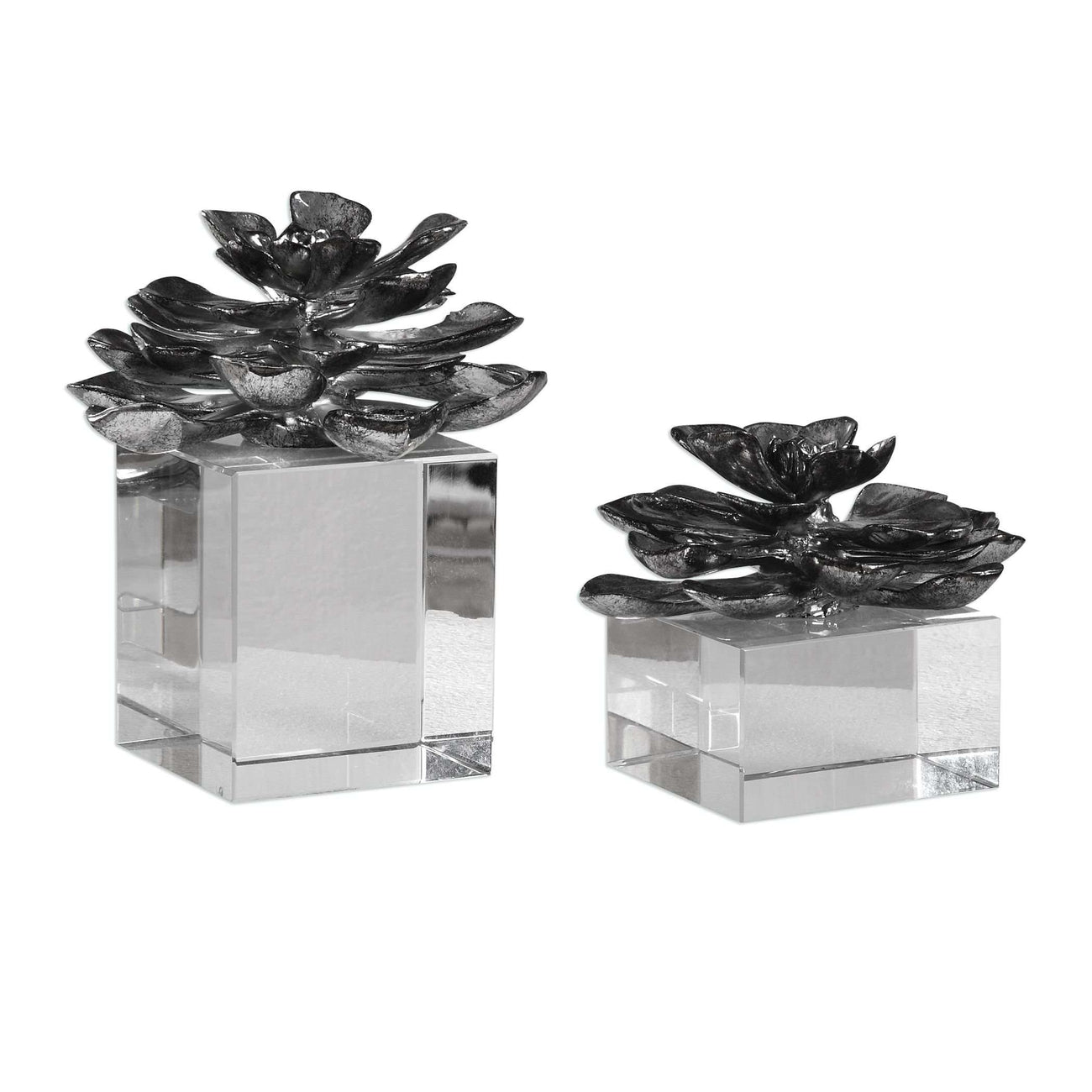 Indian Lotus Metallic Silver Flowers S/2-Uttermost-UTTM-20158-Decor-1-France and Son