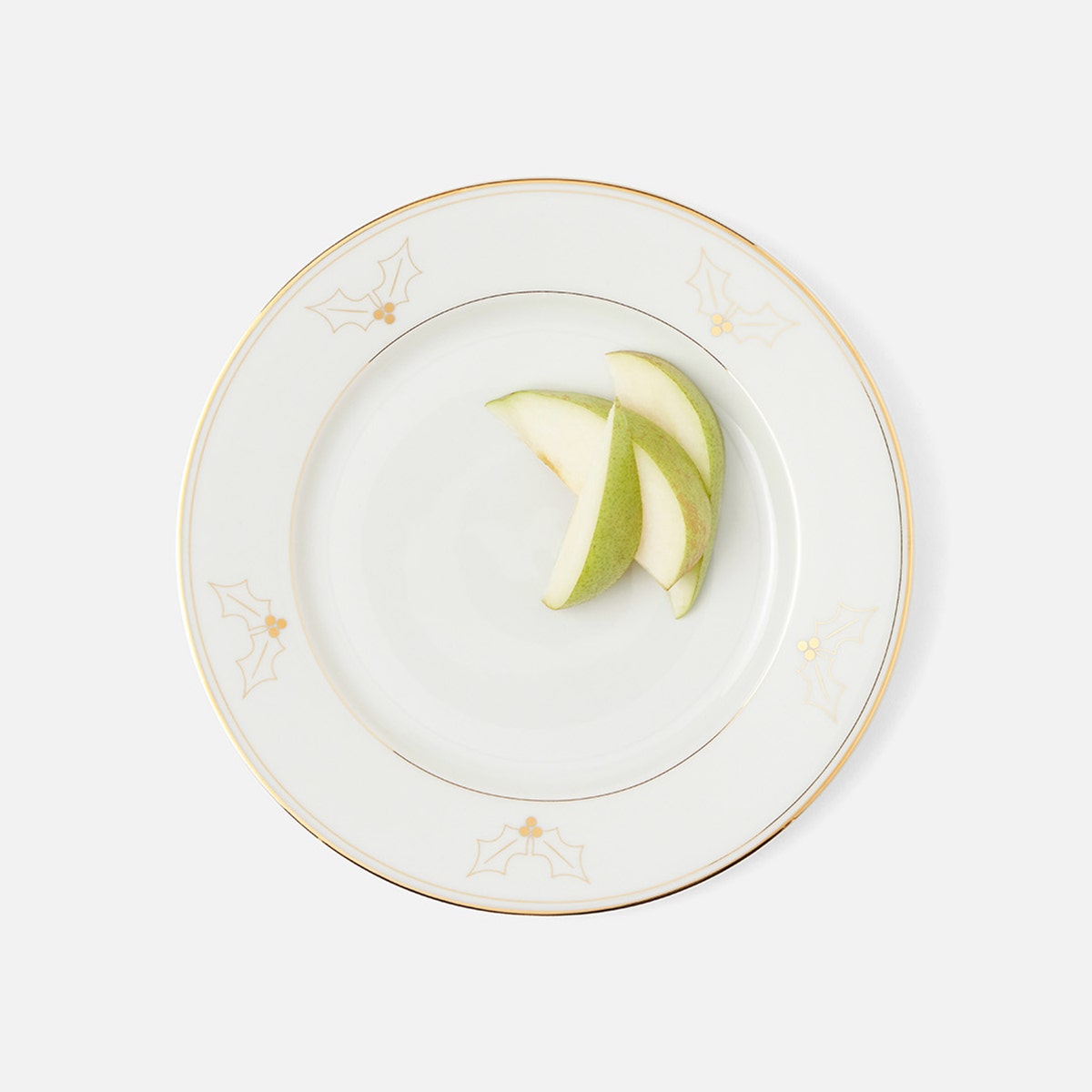 Hannah, White Porcelain W/ Gold Trim and Holly Decor, Salad/Dessert Plate, Pack/4