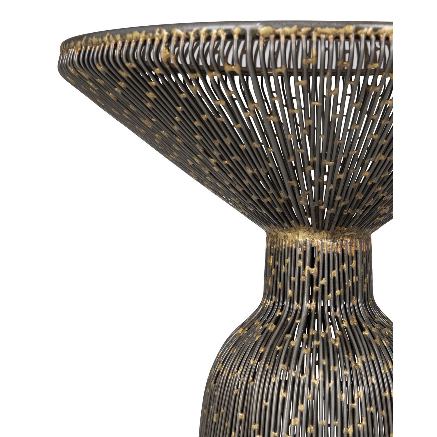 Additional view of Canopus Accent Table in dark bronze and charcoal, featuring distressed and a tempered glass top.
