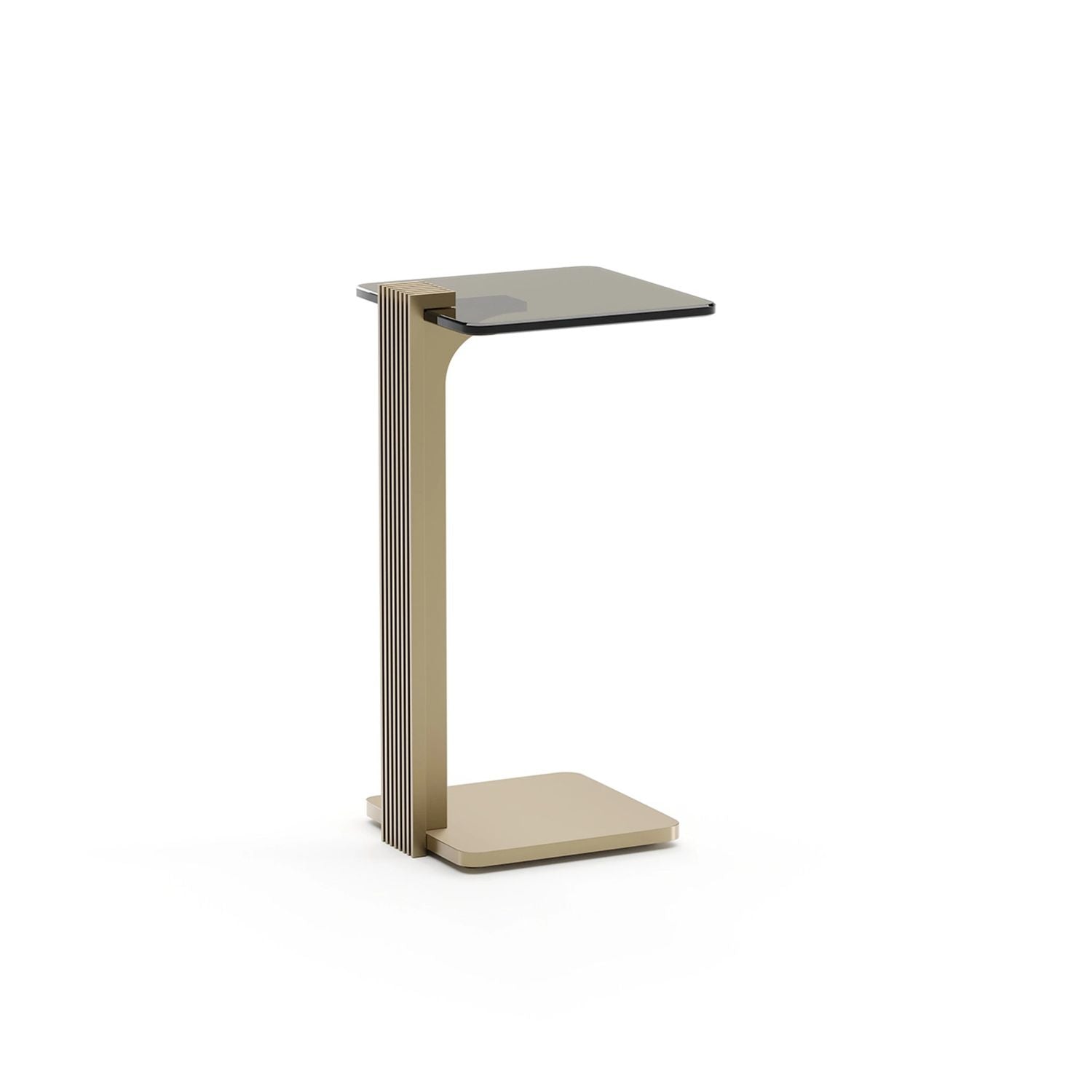 Alternate view of Counter Balance Spot Table in champagne gold and bronze-tinted glass.
