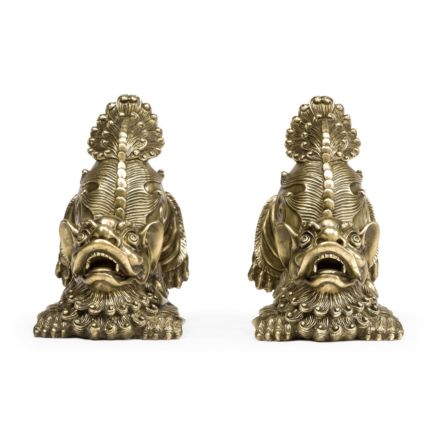 Antique Brass Foo Dog Bookends-Jonathan Charles-JCHARLES-495947-BAH-Decorative Objects-1-France and Son