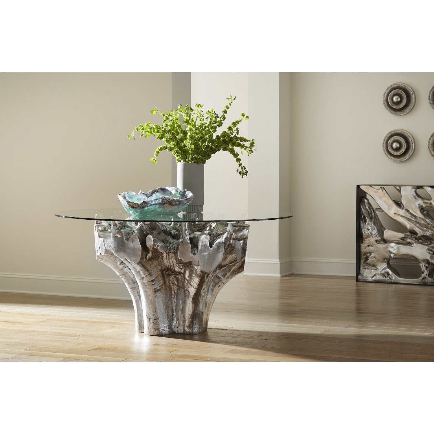 Root Small Silver Dining Table Base With Glass-Phillips Collection-PHIL-PH104330-Dining Tables-2-France and Son