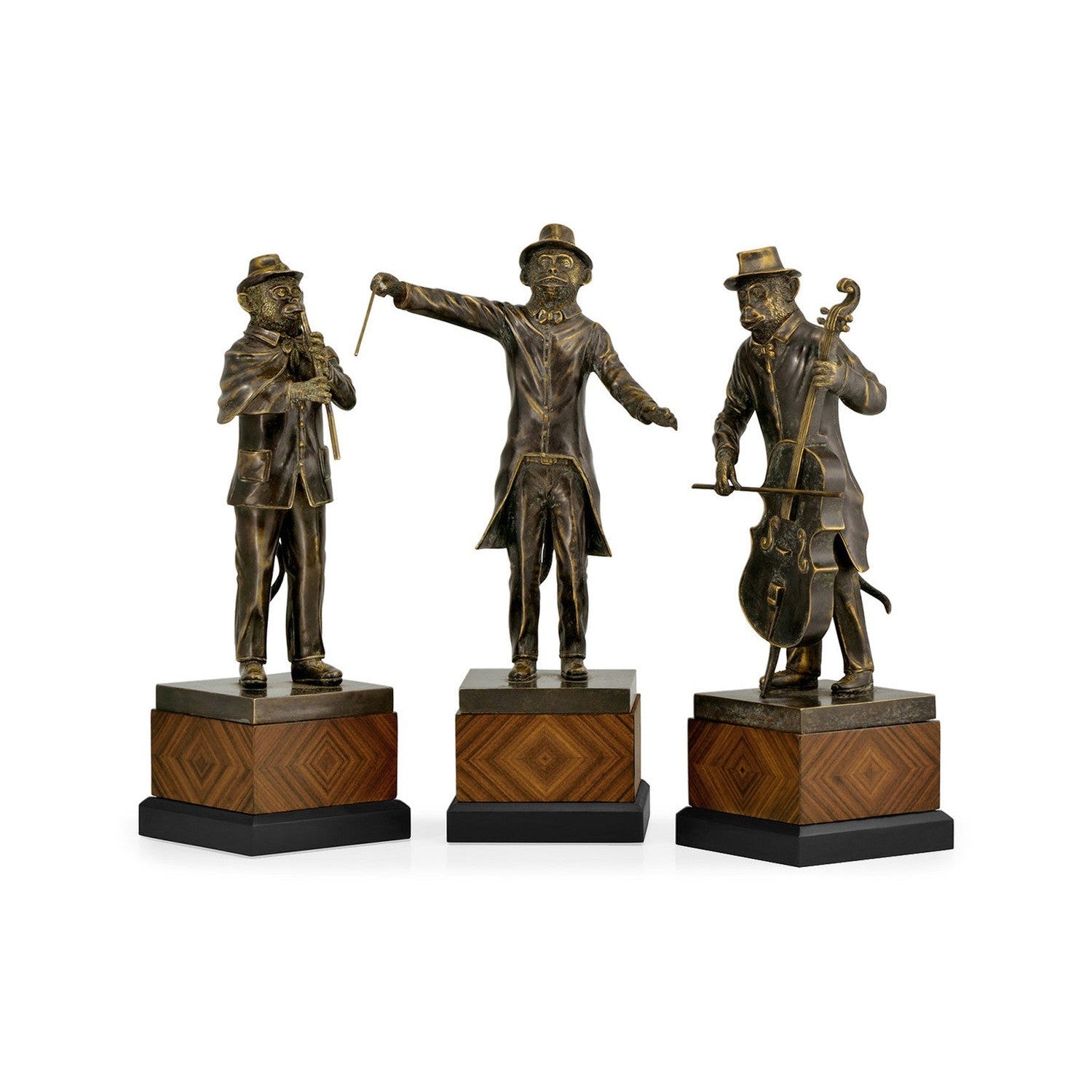 Antique Dark Bronze Monkey Orchestra Set-Jonathan Charles-JCHARLES-007704-AA-Decorative Objects-1-France and Son