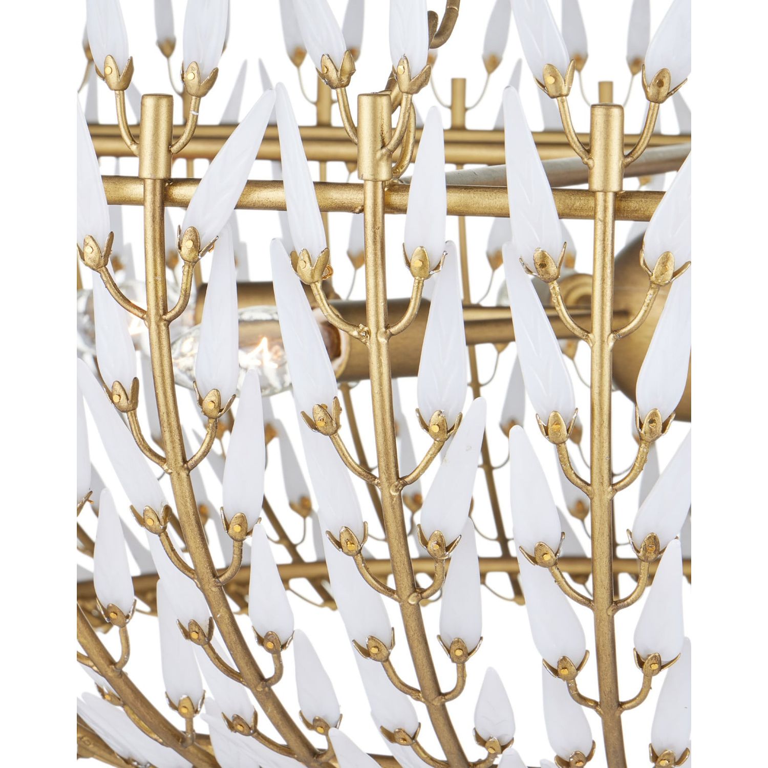 Alternate view of Magnum Opus Medium Chandelier, featuring antique brass finish, metal, glass, and chain-hung.
