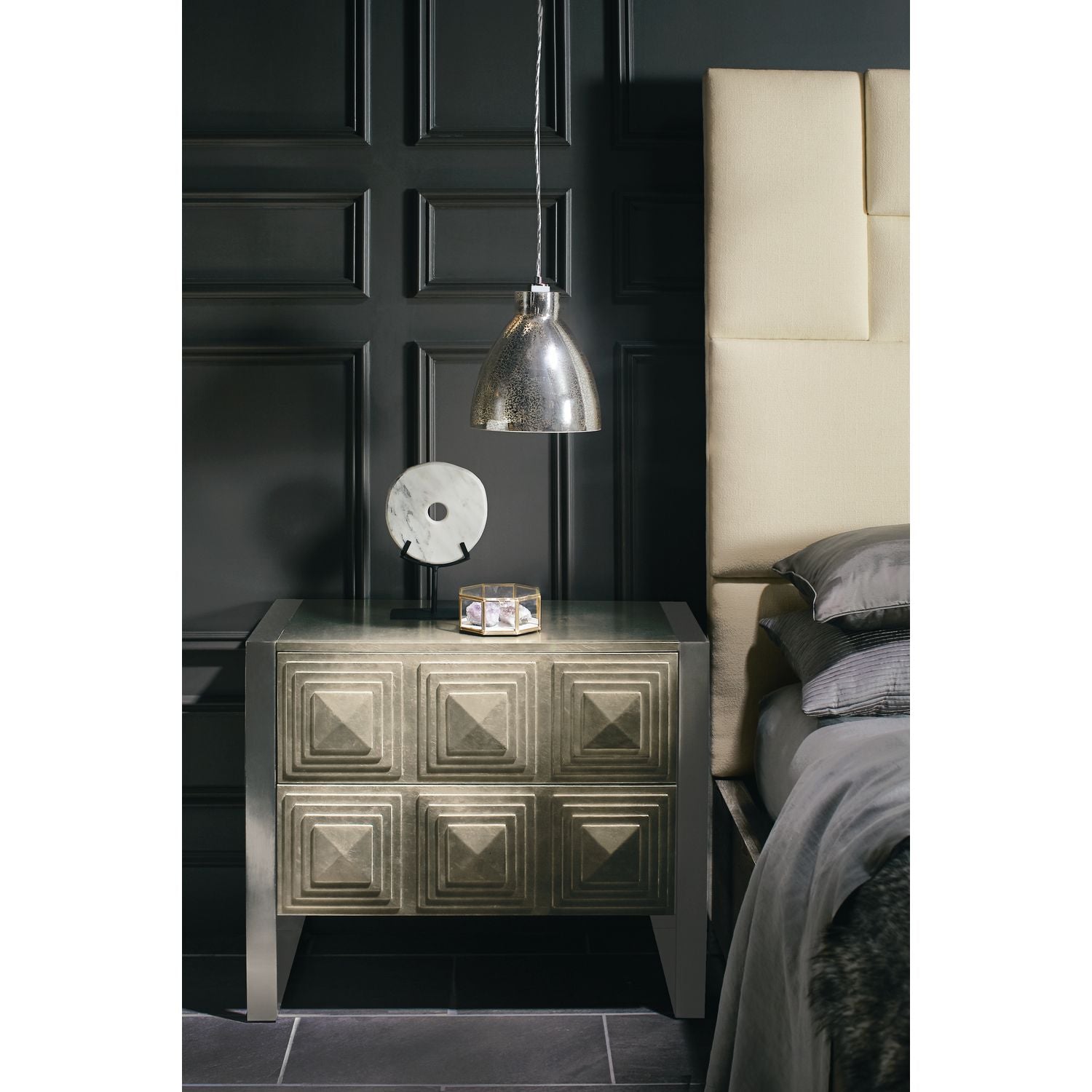 Mosaic Upholstered King Panel Bed