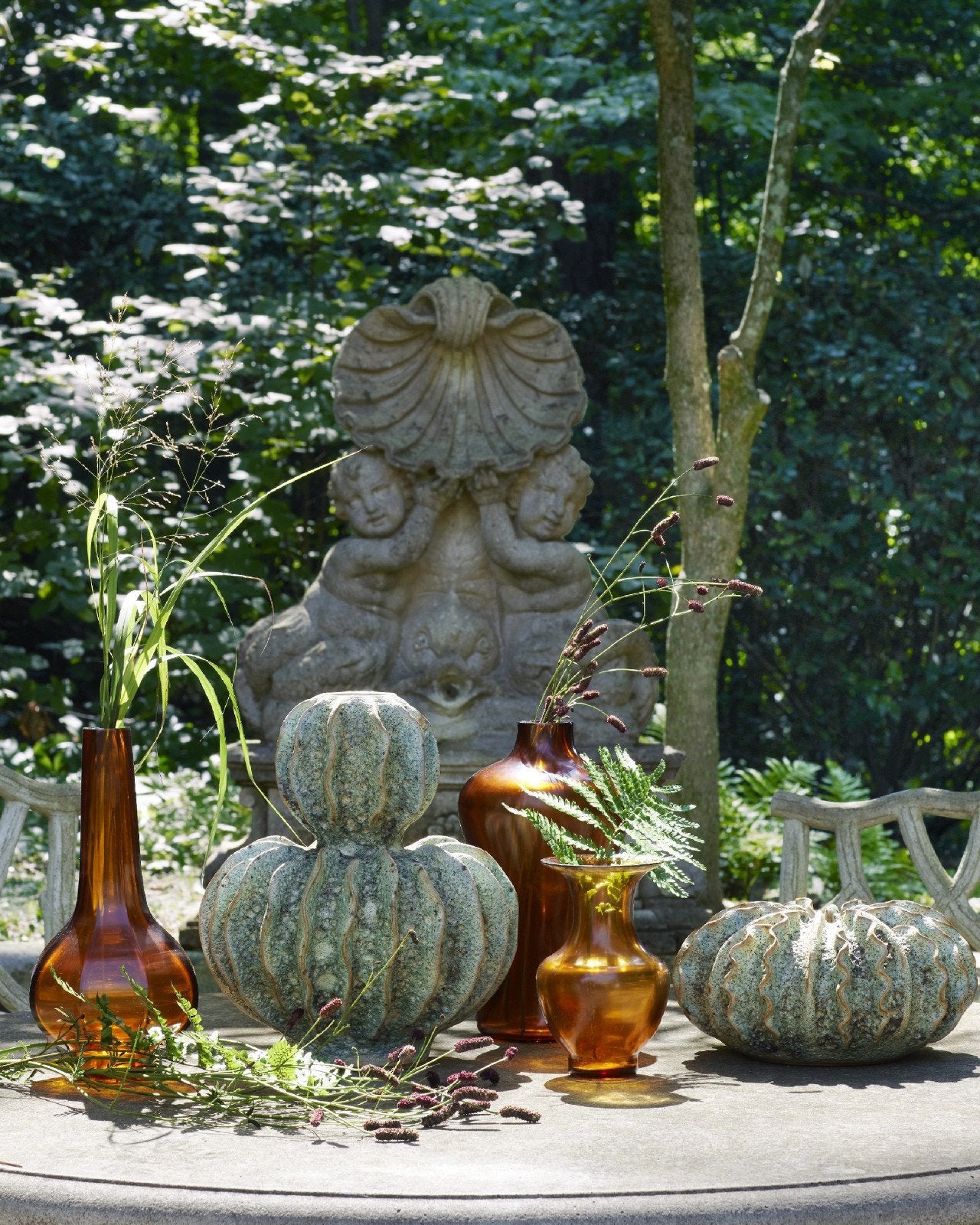 Amber & Gold Peking Stem Vase