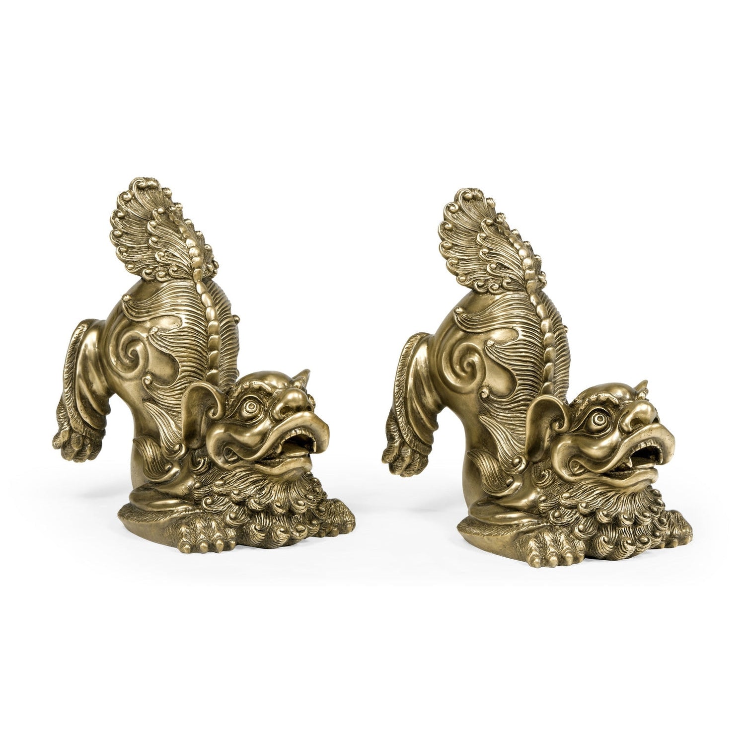 Antique Brass Foo Dog Bookends-Jonathan Charles-JCHARLES-495947-BAH-Decorative Objects-2-France and Son
