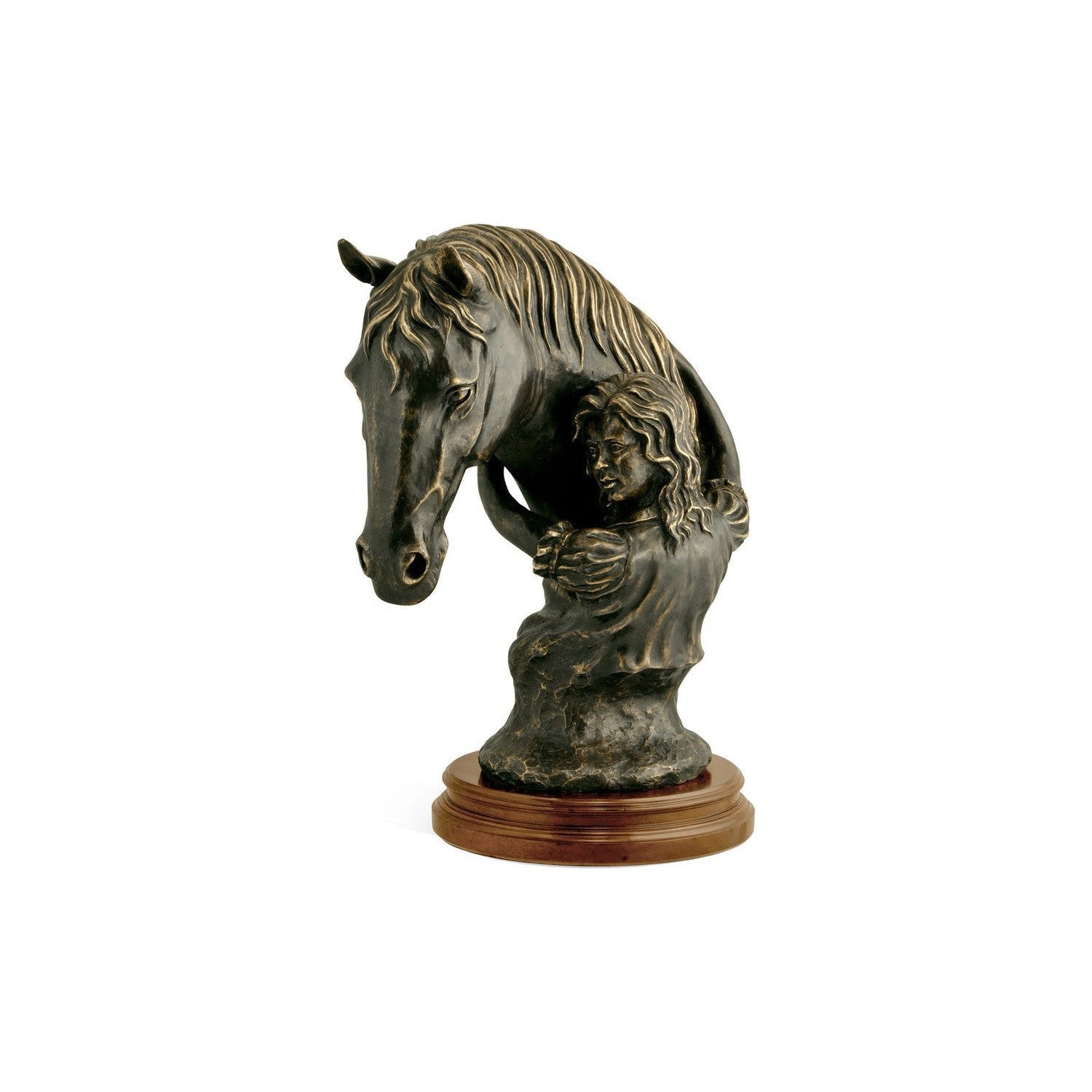 Antique Dark Bronze Young Girl & Her Horse-Jonathan Charles-JCHARLES-495845-DBR-Decorative Objects-1-France and Son