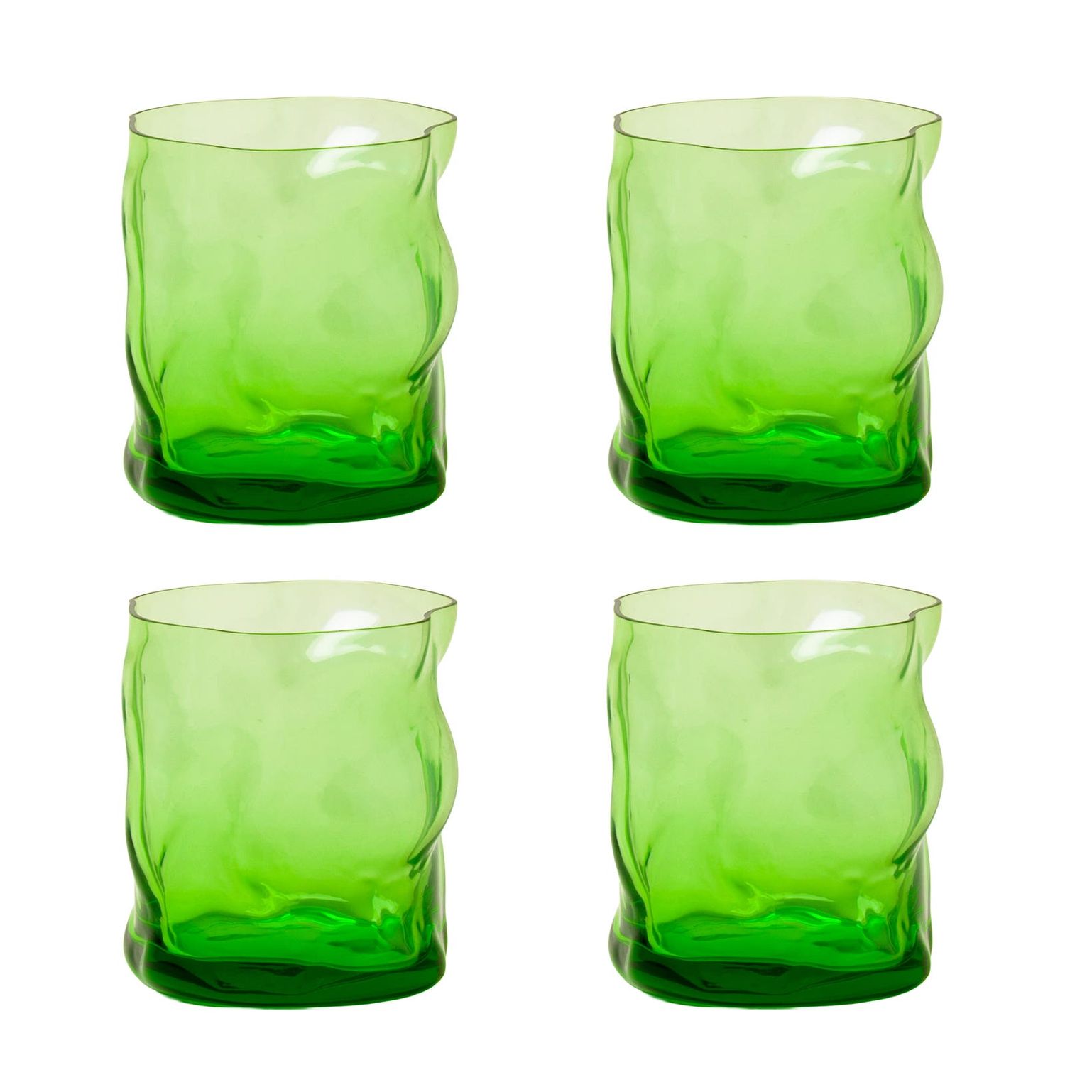On the Rocks Drinking Glass in Grass Green, Set of 4