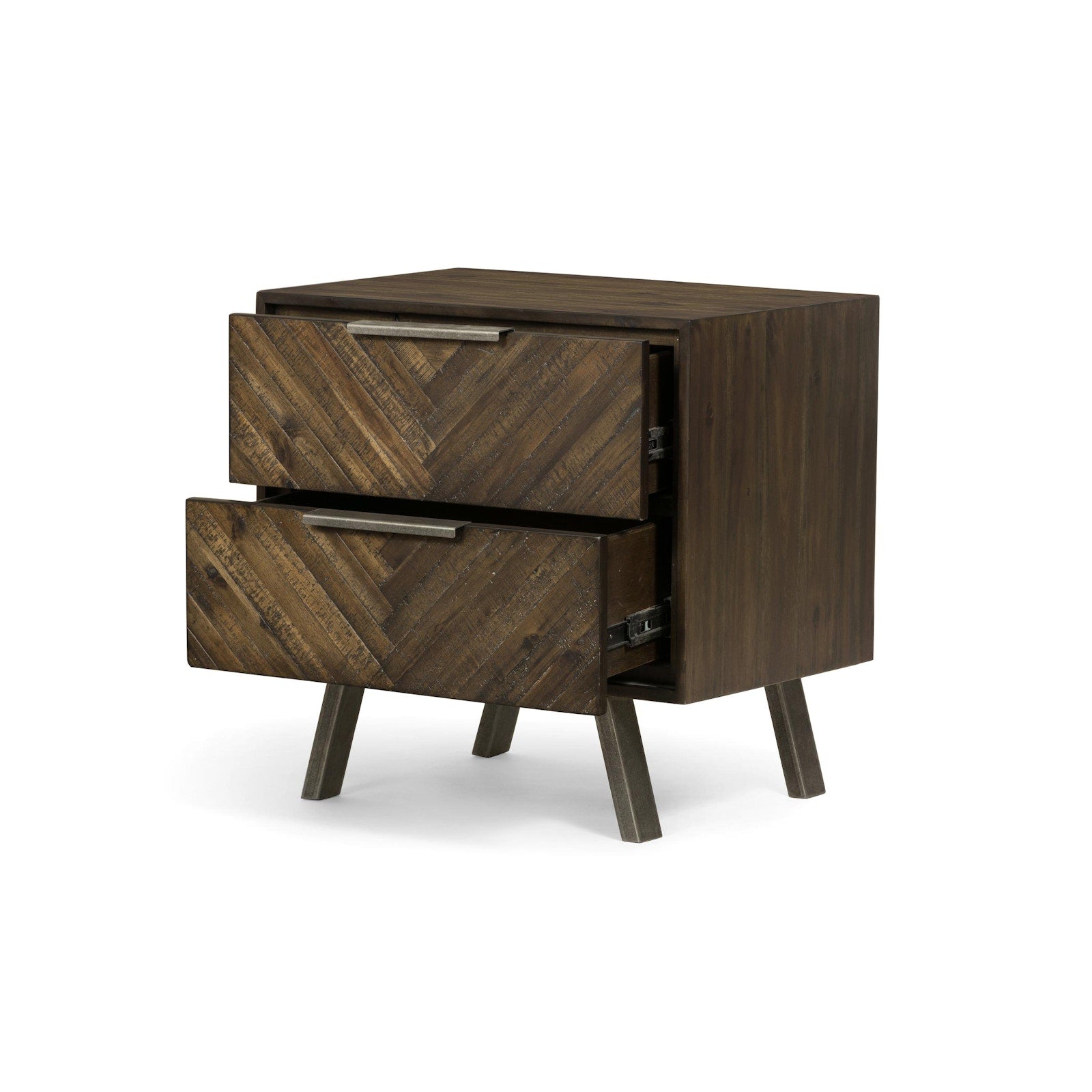 Harrington Nightstand with both drawers open, showing bedside storage