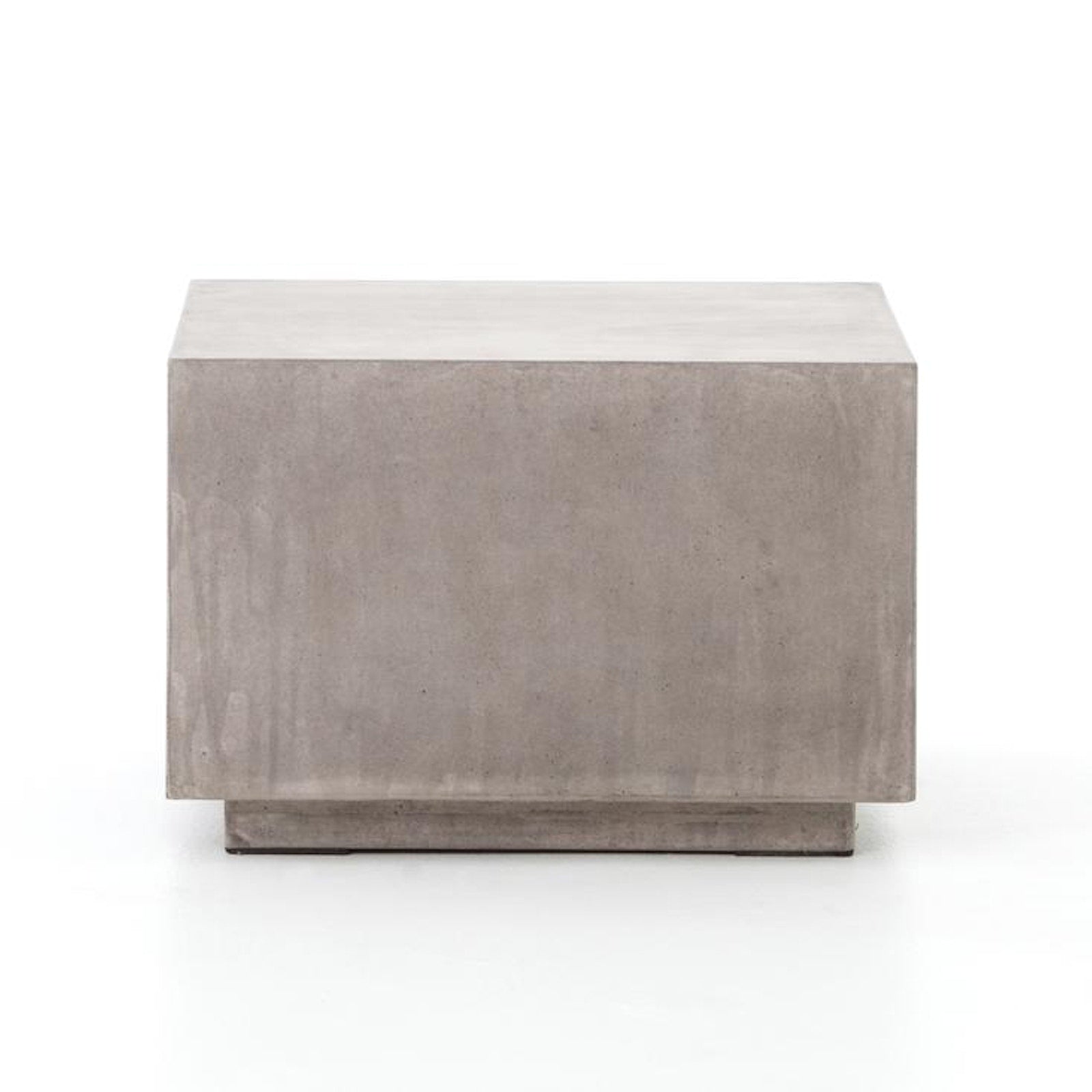 Front view of the Parish Concrete Cube table showing its low square profile