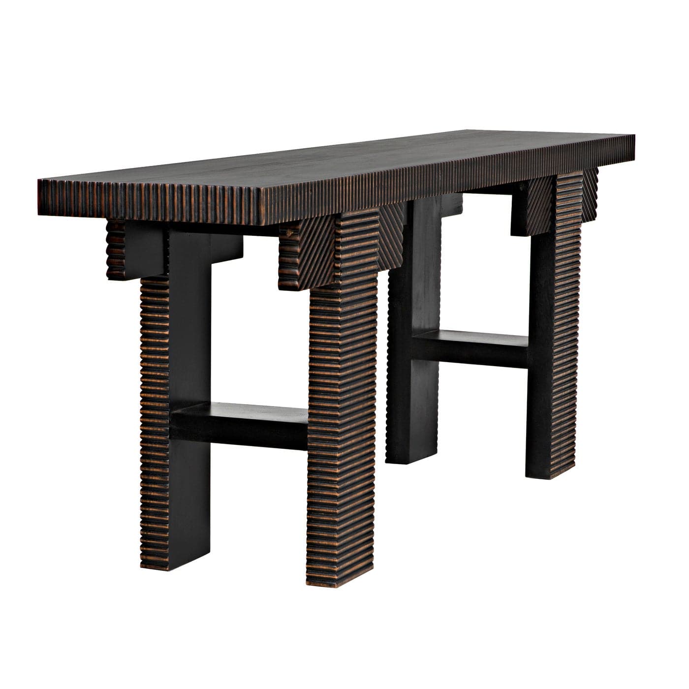 Nabu Console Hand Rubbed Black With Light Brown Trim-Noir-NOIR-GCON387HB-Console Tables-3-France and Son