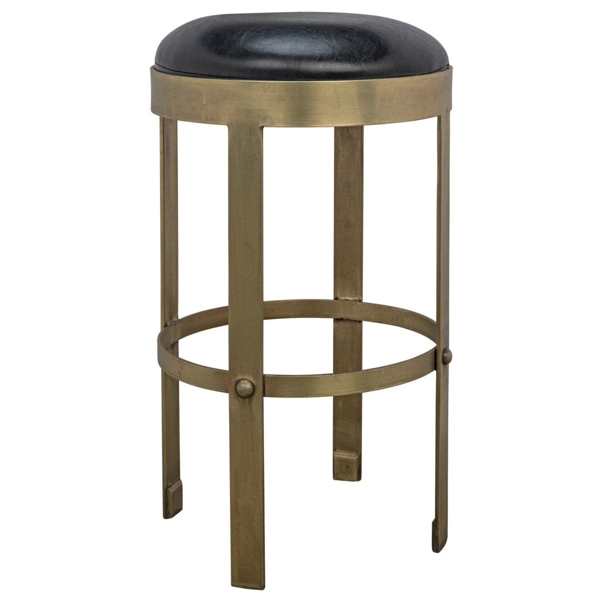 Prince Stool with Leather, Brass Finish-Noir-NOIR-GSTOOL146MB-S-Bar StoolsCounter-1-France and Son