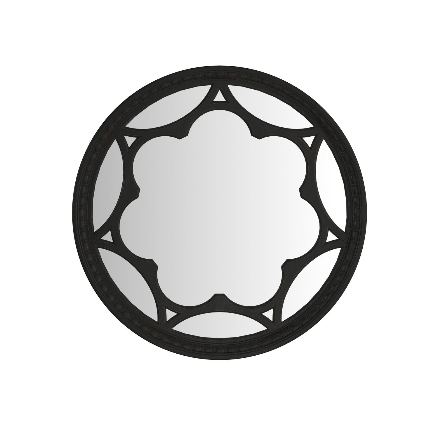 Atrium Round Mirror — hand rubbed black with undertones of brown