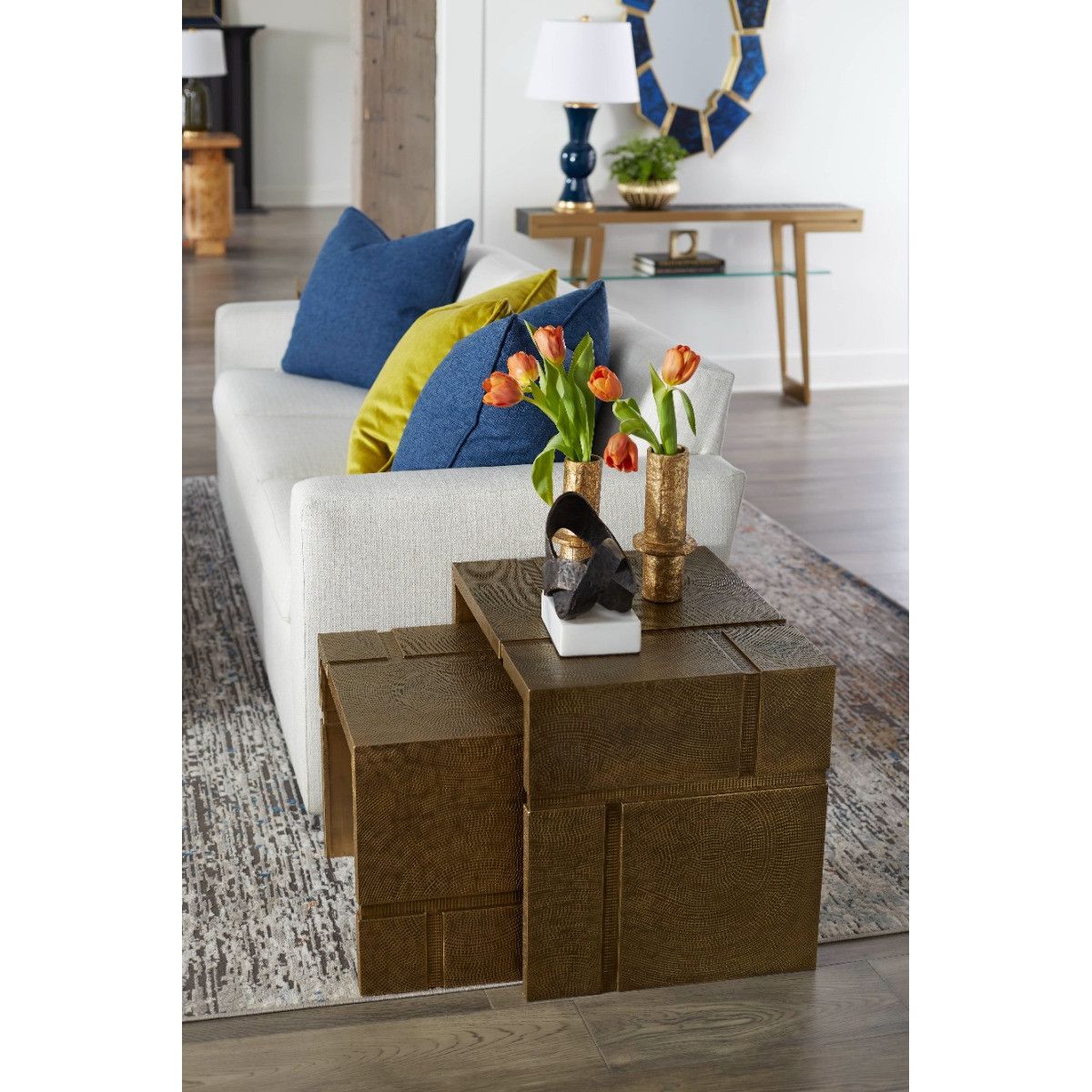 Hollis Nesting Tables Set of 2, Antique Brass