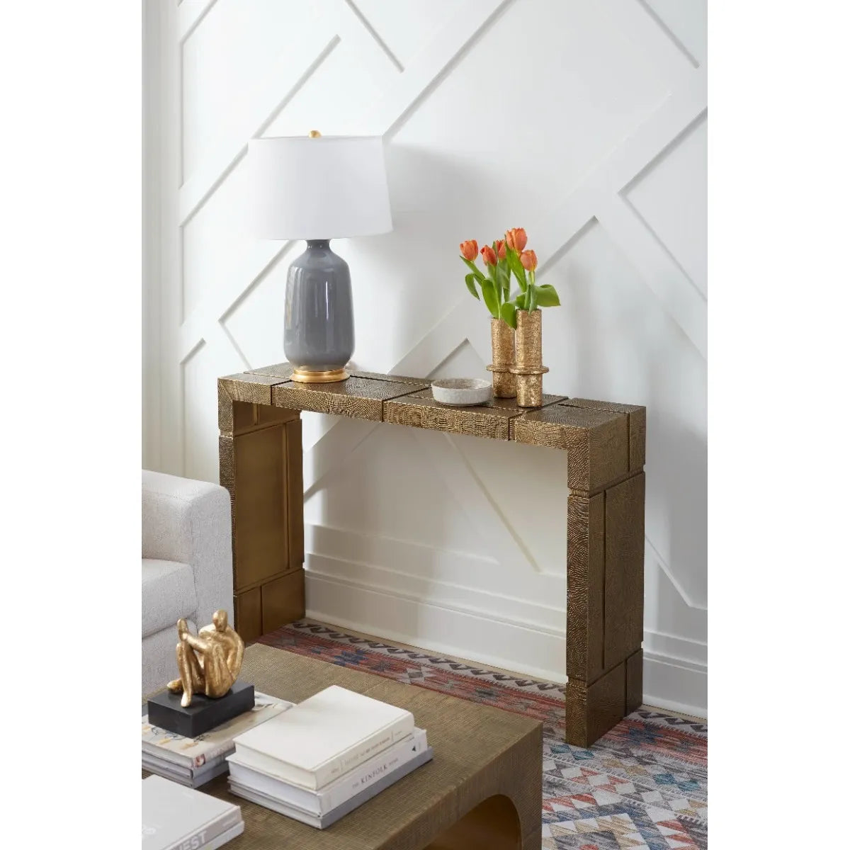 Hollis Console Table, Antique Brass