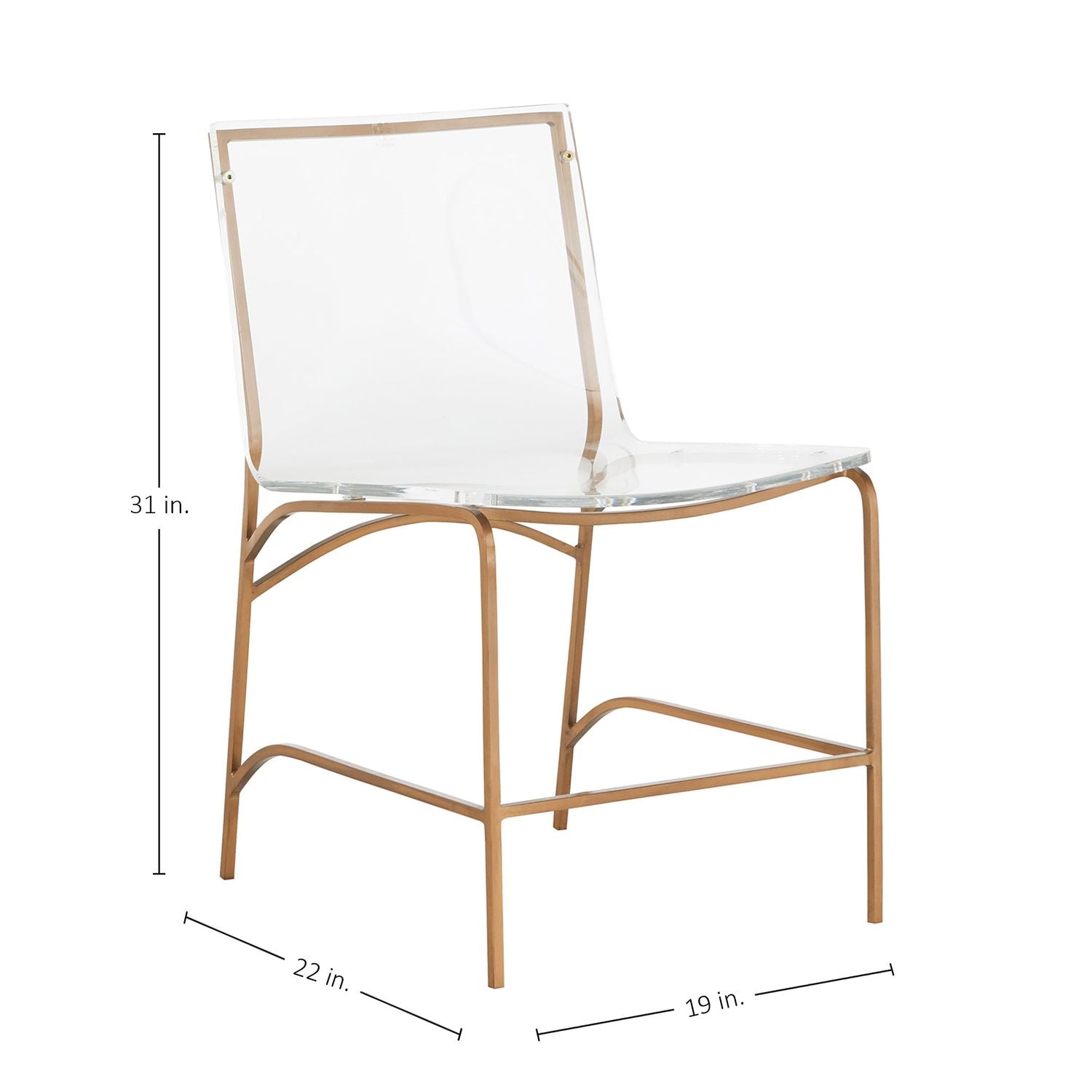 Penelope Acrylic Iron Armless Dining Chair - Antique Gold Clear