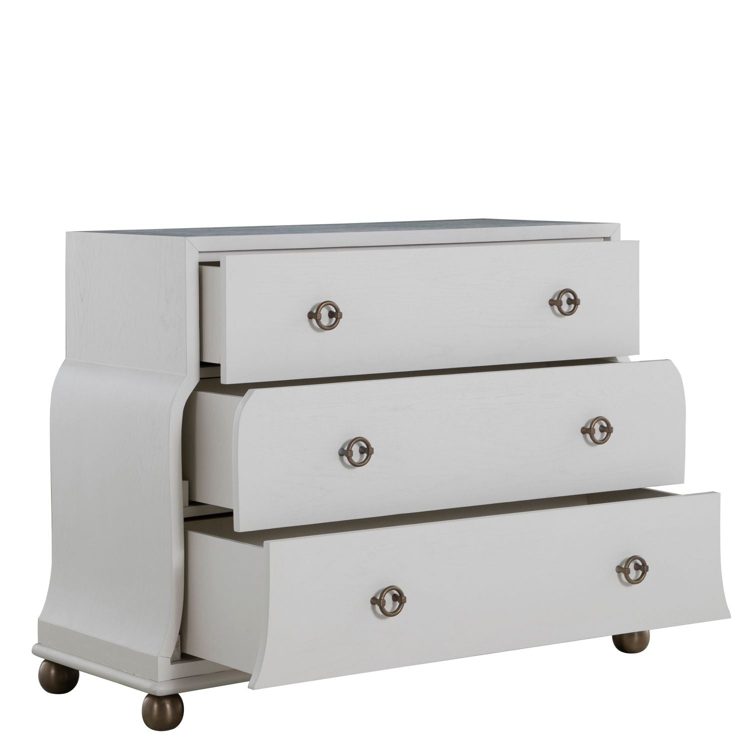 Pearl Oak Wood Chest - 3 Drawers, Ivory White