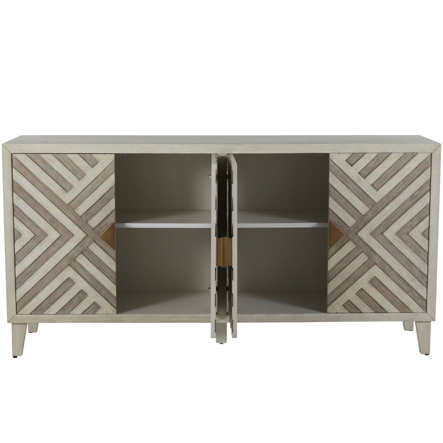 Molena Mahogany Geometric Cabinet - 2 Shelves, Sesame White Antique Gray