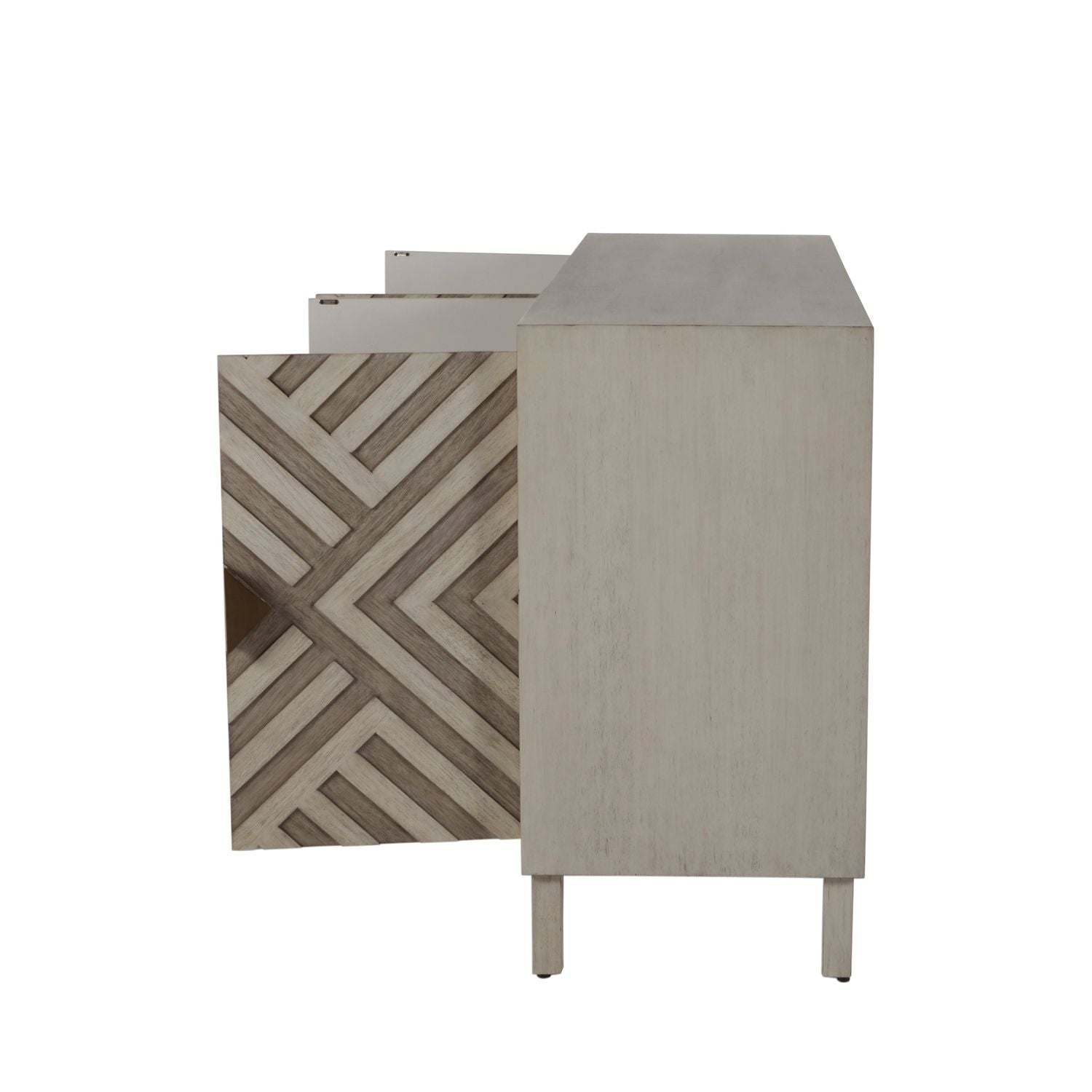 Molena Mahogany Geometric Cabinet - 2 Shelves, Sesame White Antique Gray