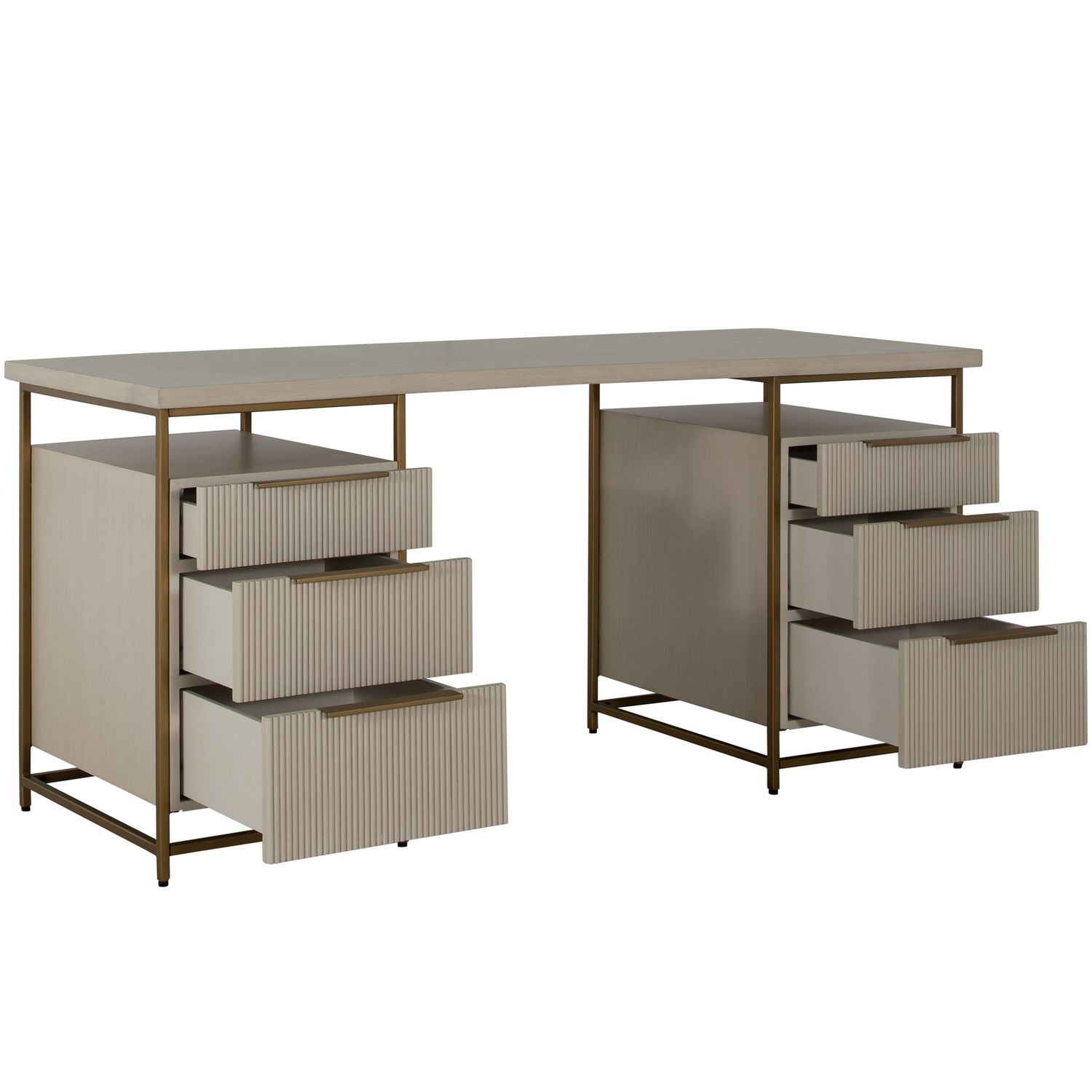 Rowen Wood Storage Desk - 6 Drawers, Sesame White Finish