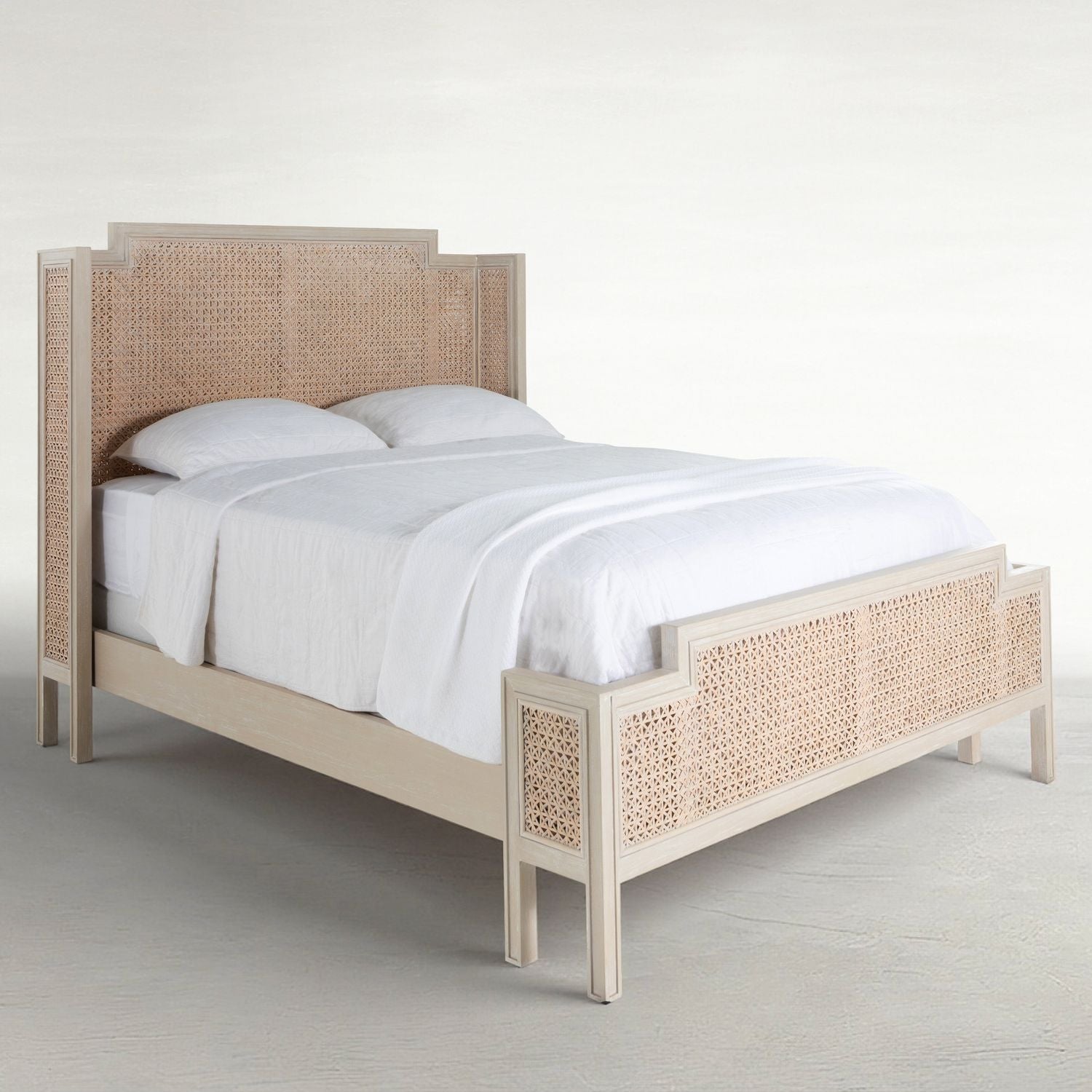 Camille Natural Rattan Wood Transitional Cane Bed