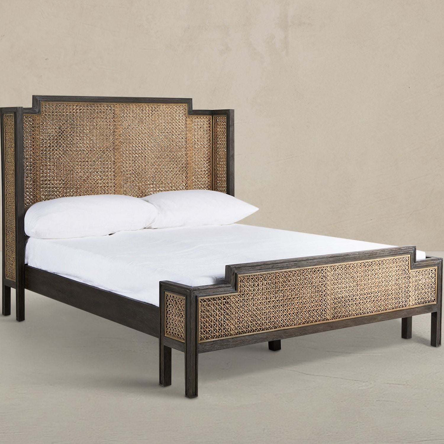 Camille Natural Rattan Wood Transitional Cane Bed