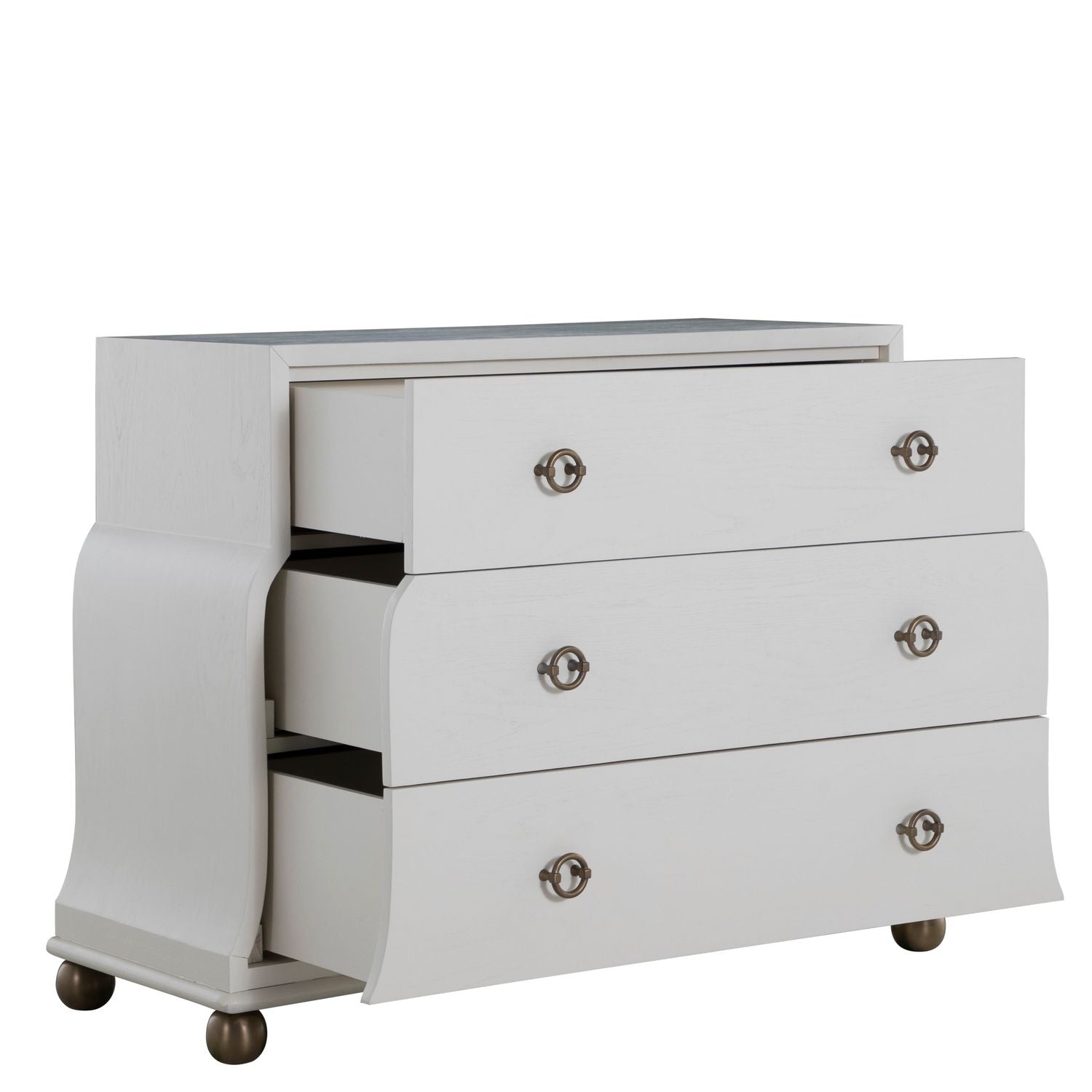 Pearl Oak Wood Chest - 3 Drawers, Ivory White