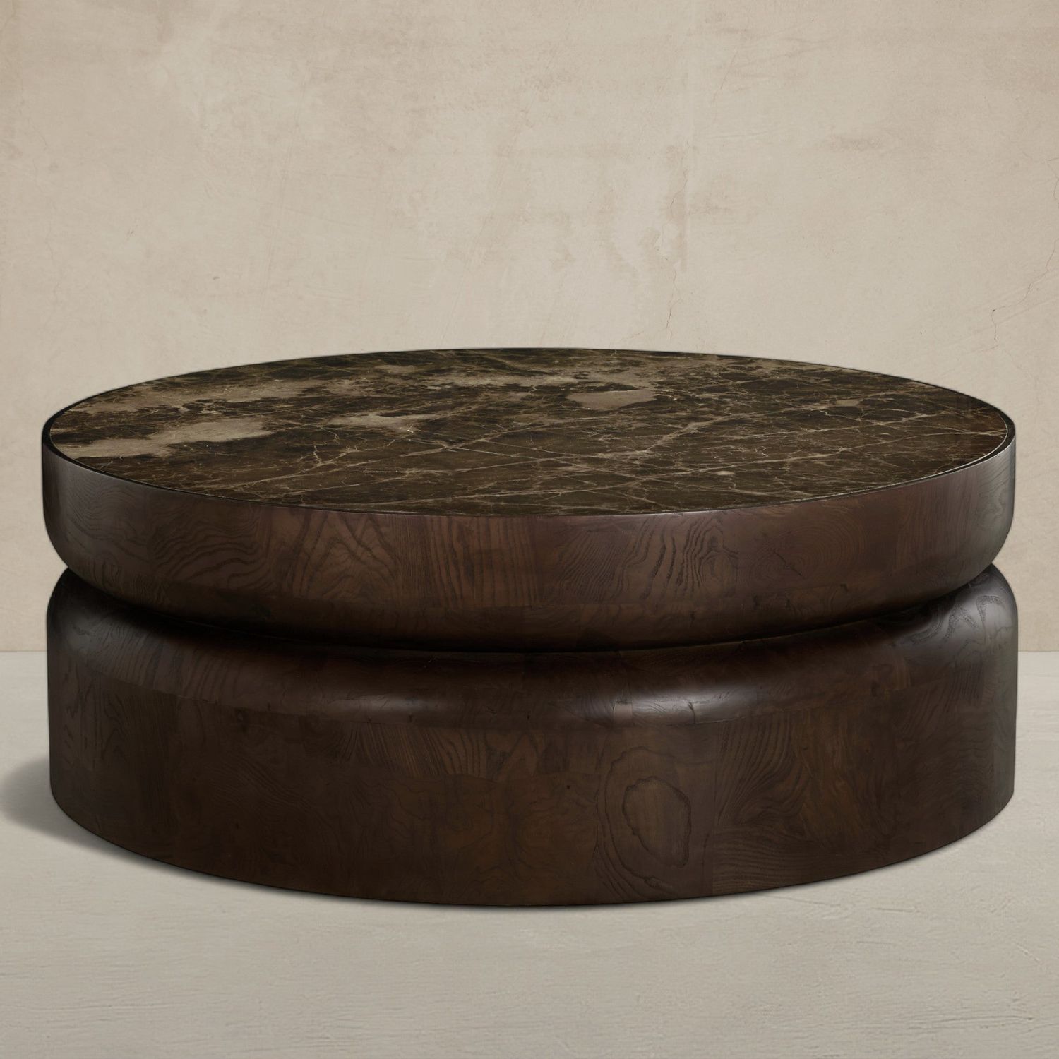 Summit Ash Burl Circle Pedestal Coffee Table - Dusk, 48 In. W X 17.5 In. H