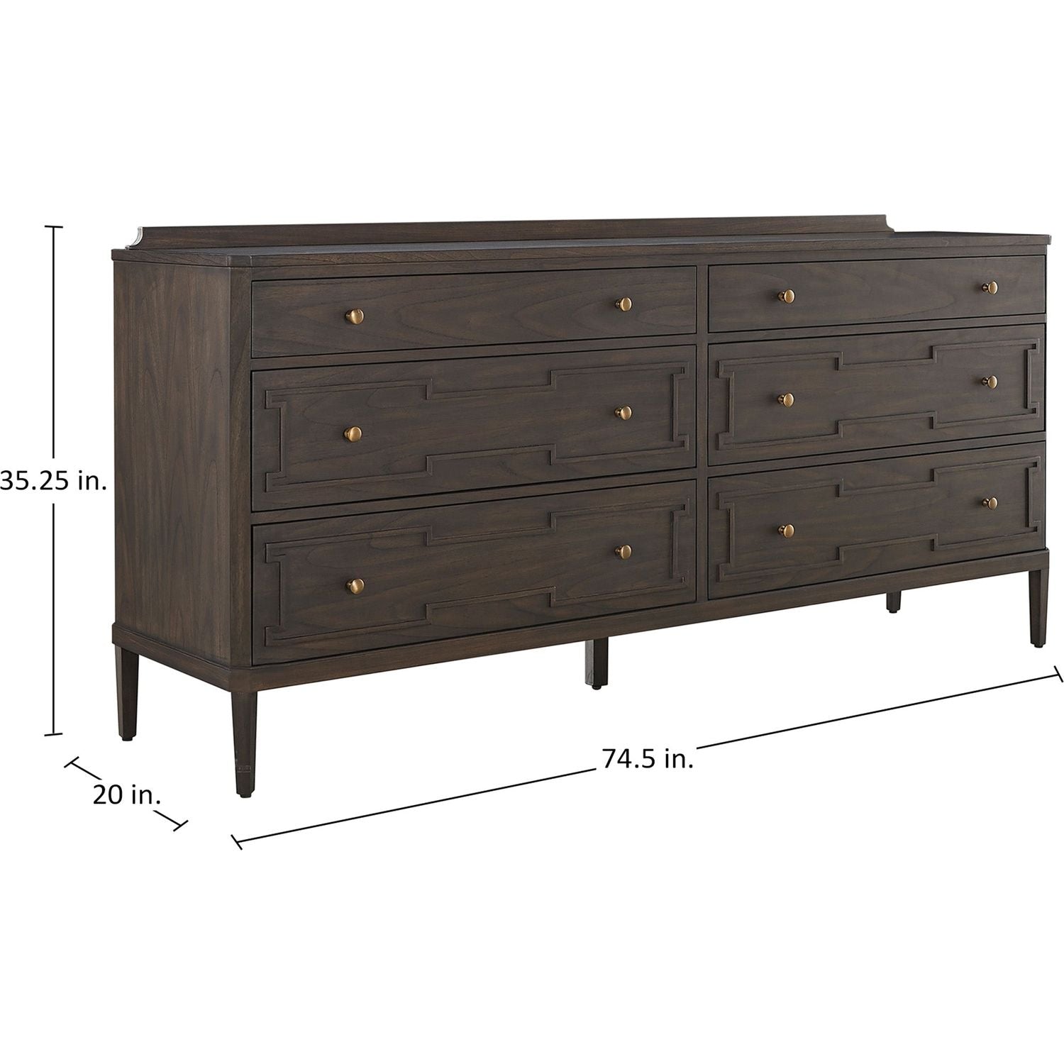 Glenwood Mindi Wood Dresser - 6 Drawers, Cerused Brown