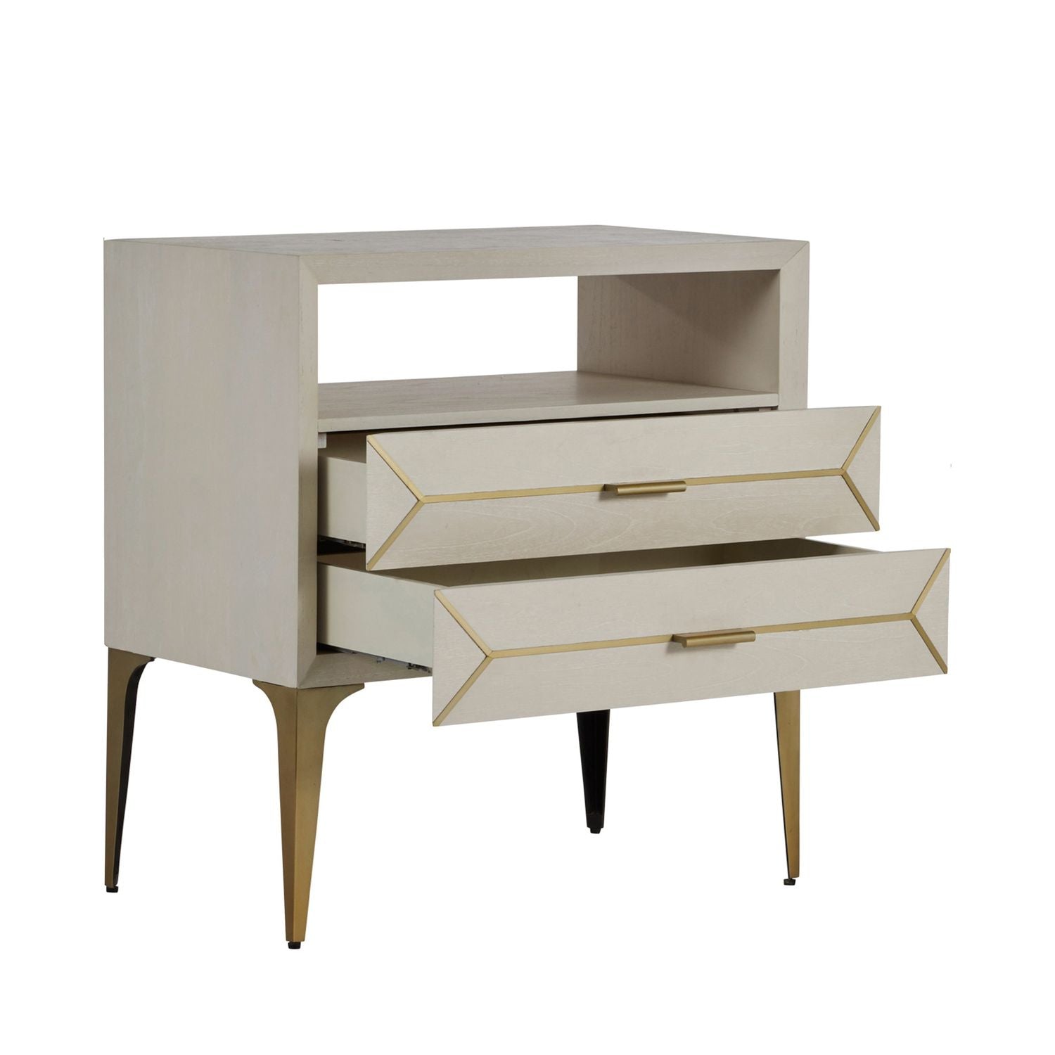 Whitley Mindi Wood Nightstand - 2 Drawers, Cerused White