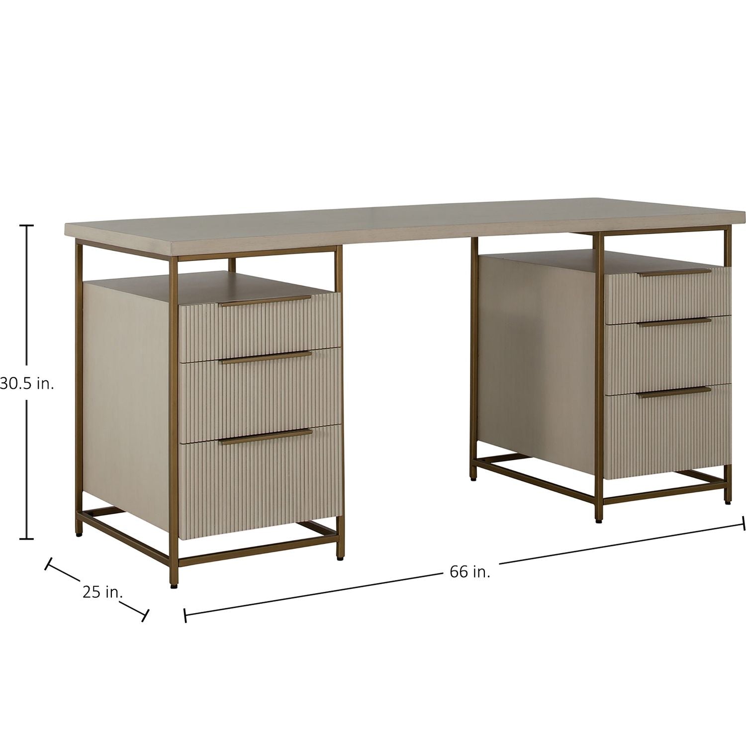 Rowen Wood Storage Desk - 6 Drawers, Sesame White Finish