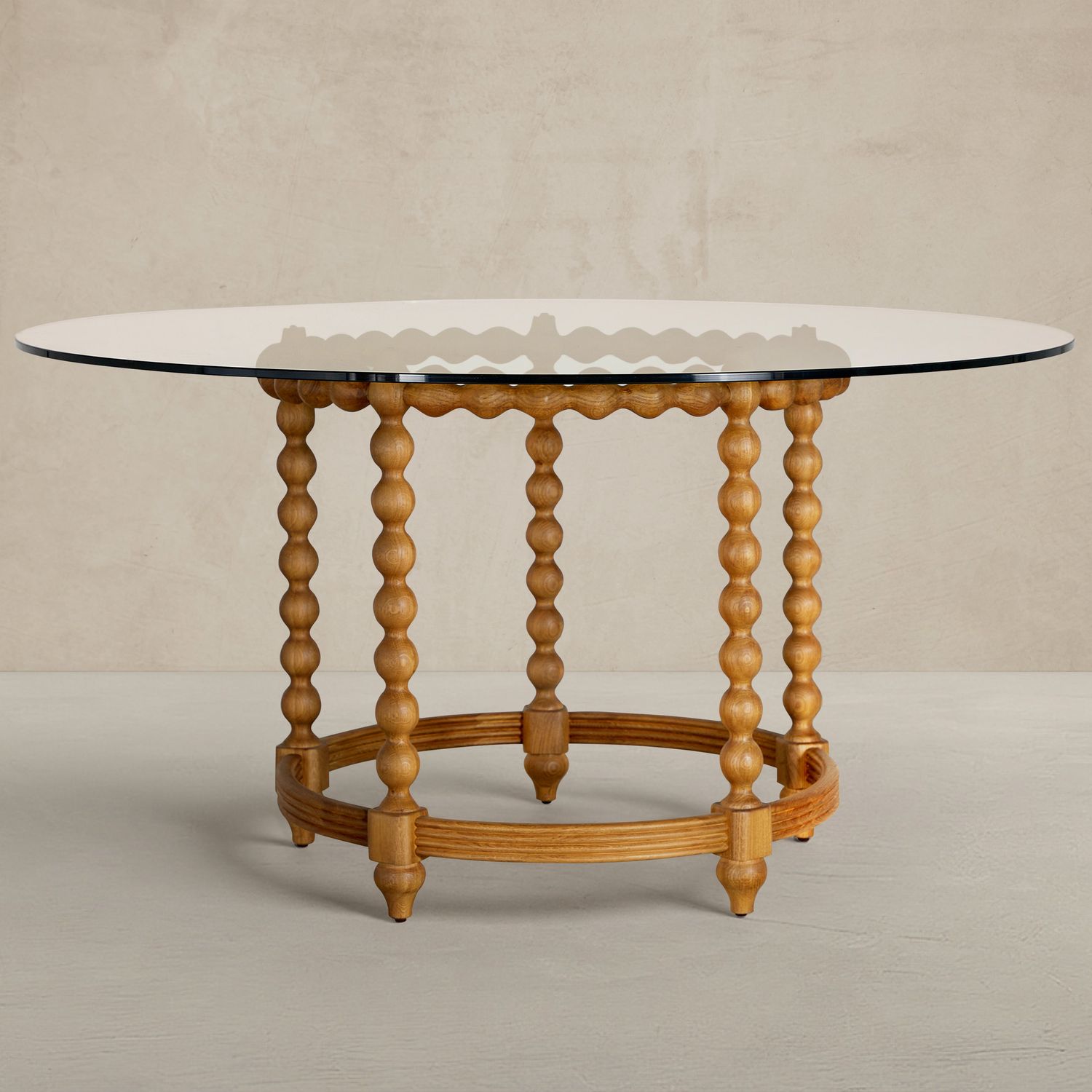 Gwen Wooden Glass Top Round Dining Table - 56 In. W X 29.5 In. H