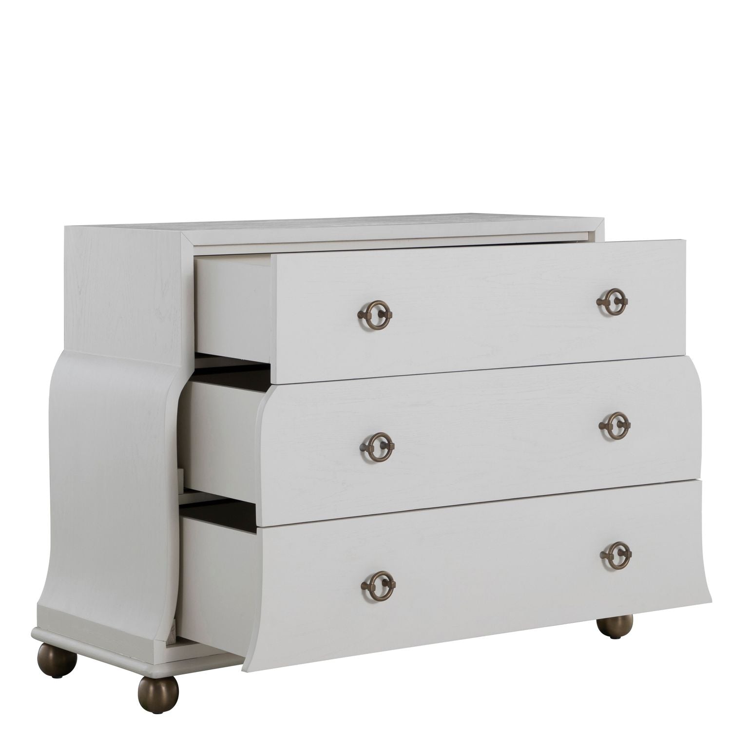 Pearl Oak Wood Chest - 3 Drawers, Ivory White