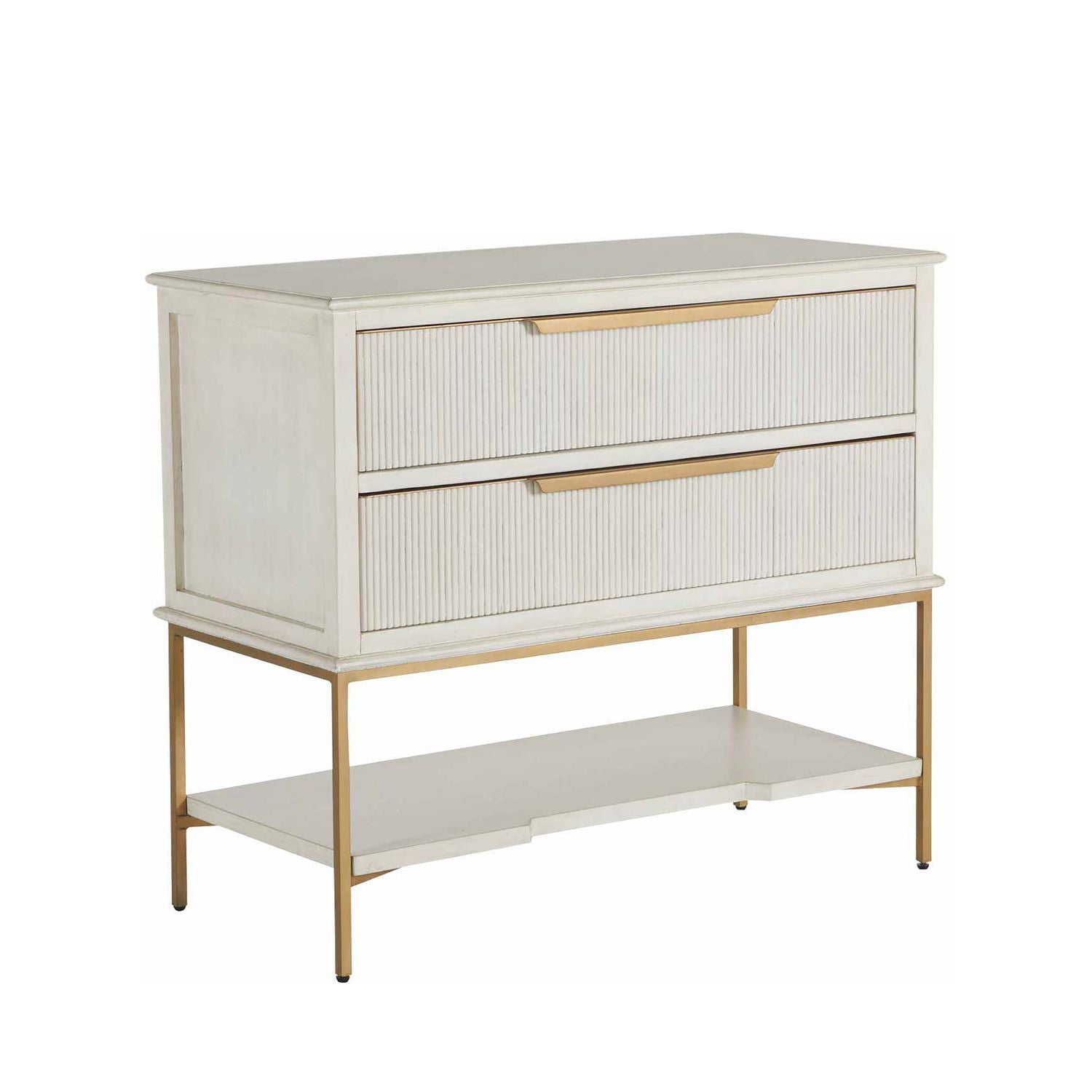 Riggs Oak Wood Nightstand - 2 Drawers, Distressed Antique White