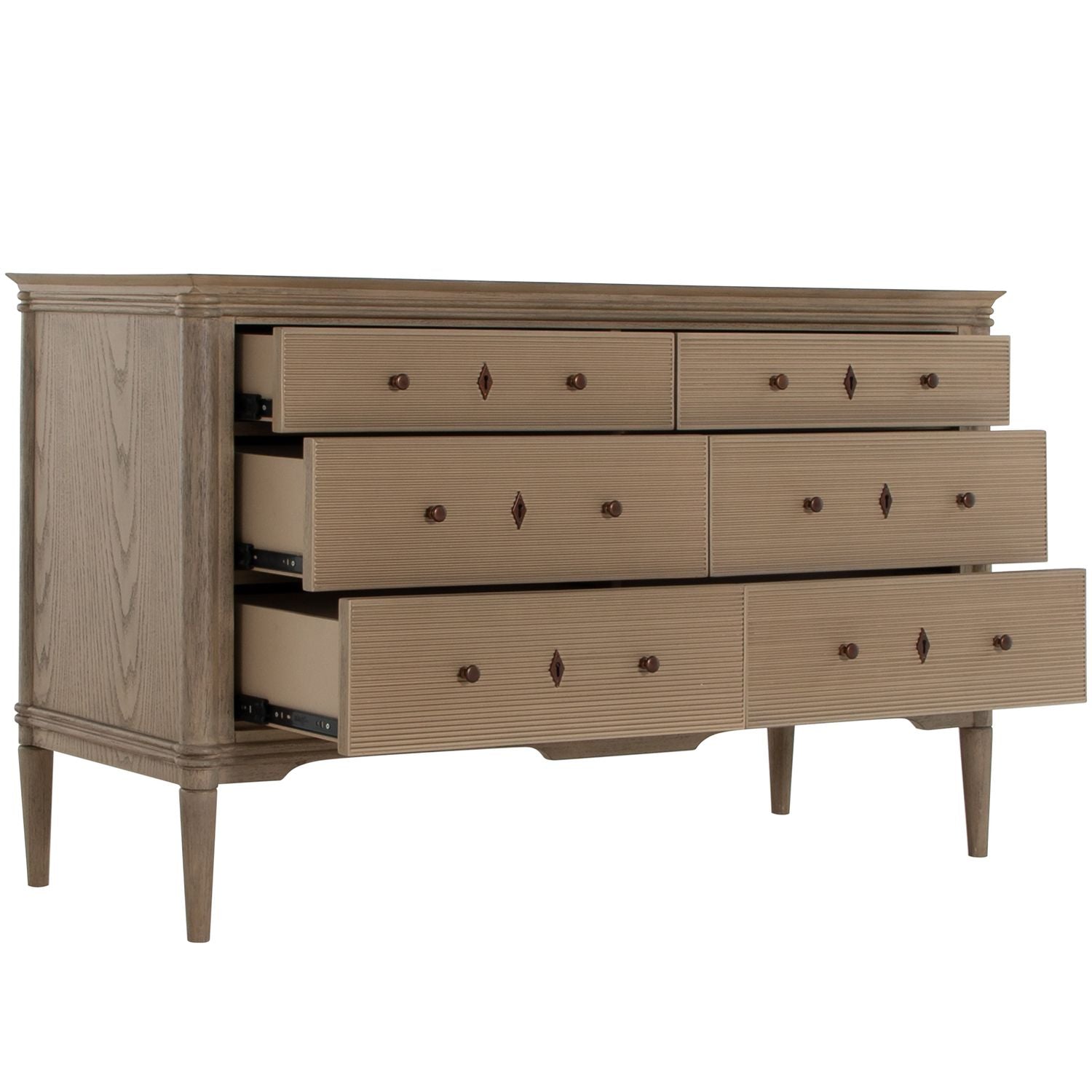 Linnea Oak Wood Storage Dresser - 6 Drawers, Blonde Natural