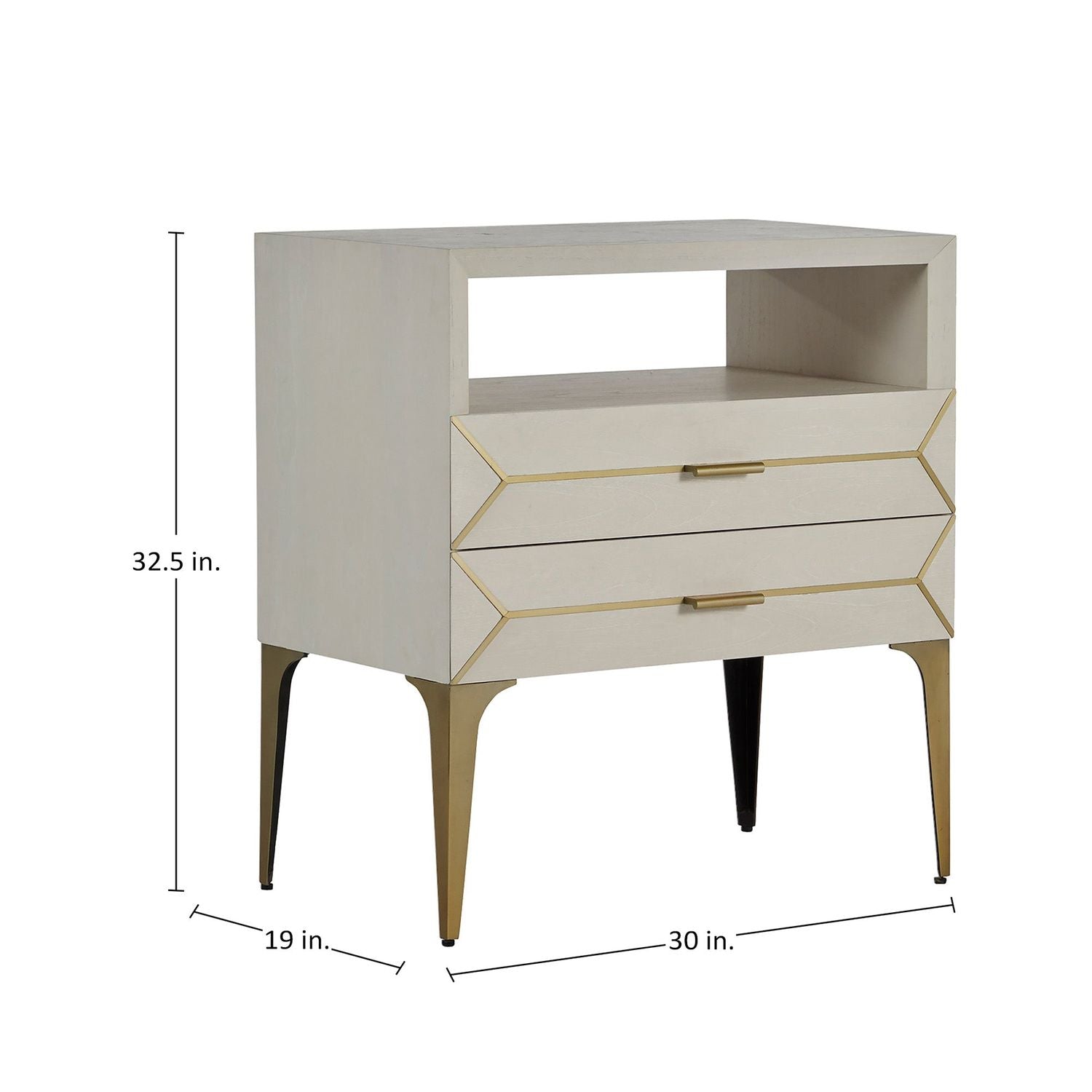 Whitley Mindi Wood Nightstand - 2 Drawers, Cerused White