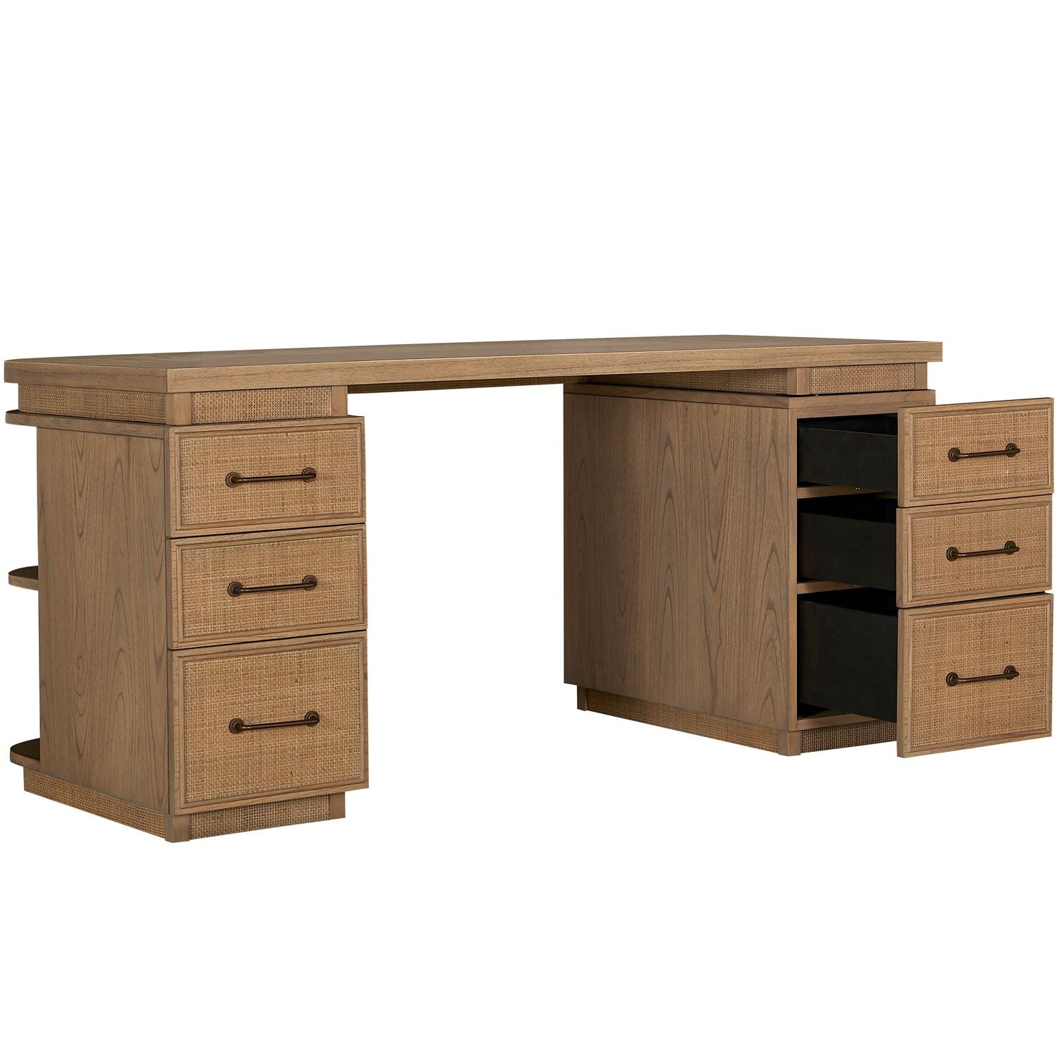 Elsa Mindi Wood Desk - 6 Soft-Close Drawers, Blonde Natural