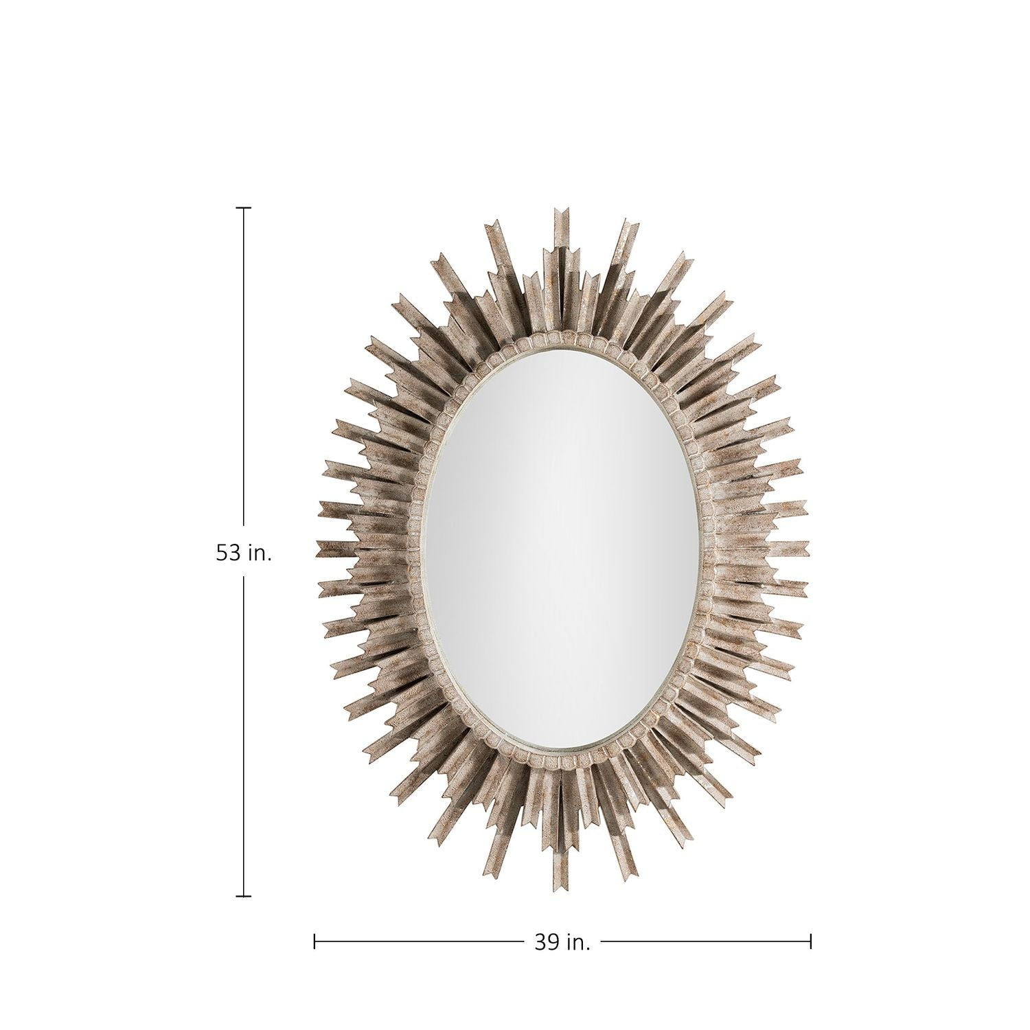 Jean-Michel Oval Accent Mirror- Antique White, 53 In. H X 39 In. W X 3 In. D