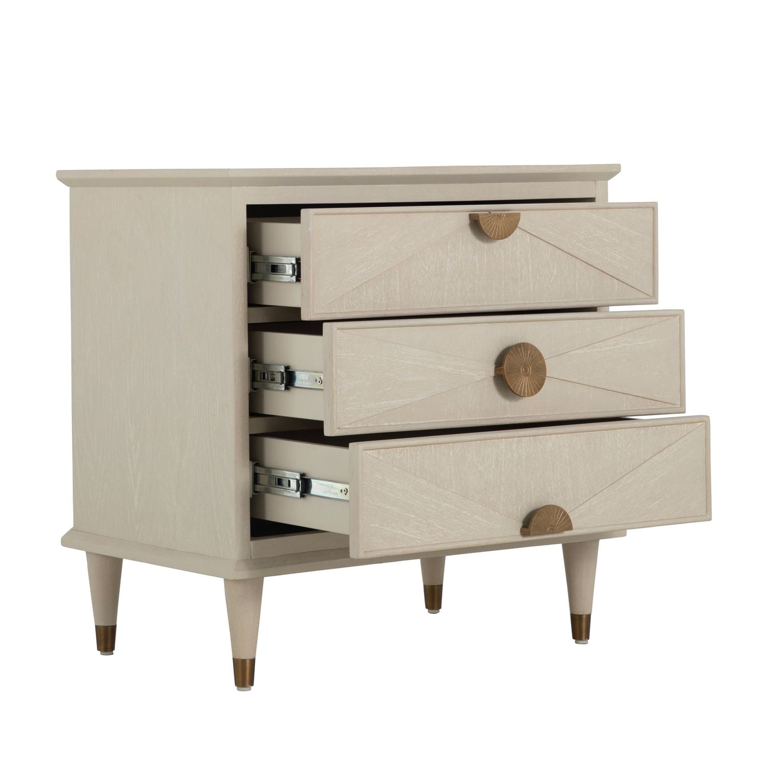 Emberly Oak Wood Nightstand - 3 Drawers, Ceruse White