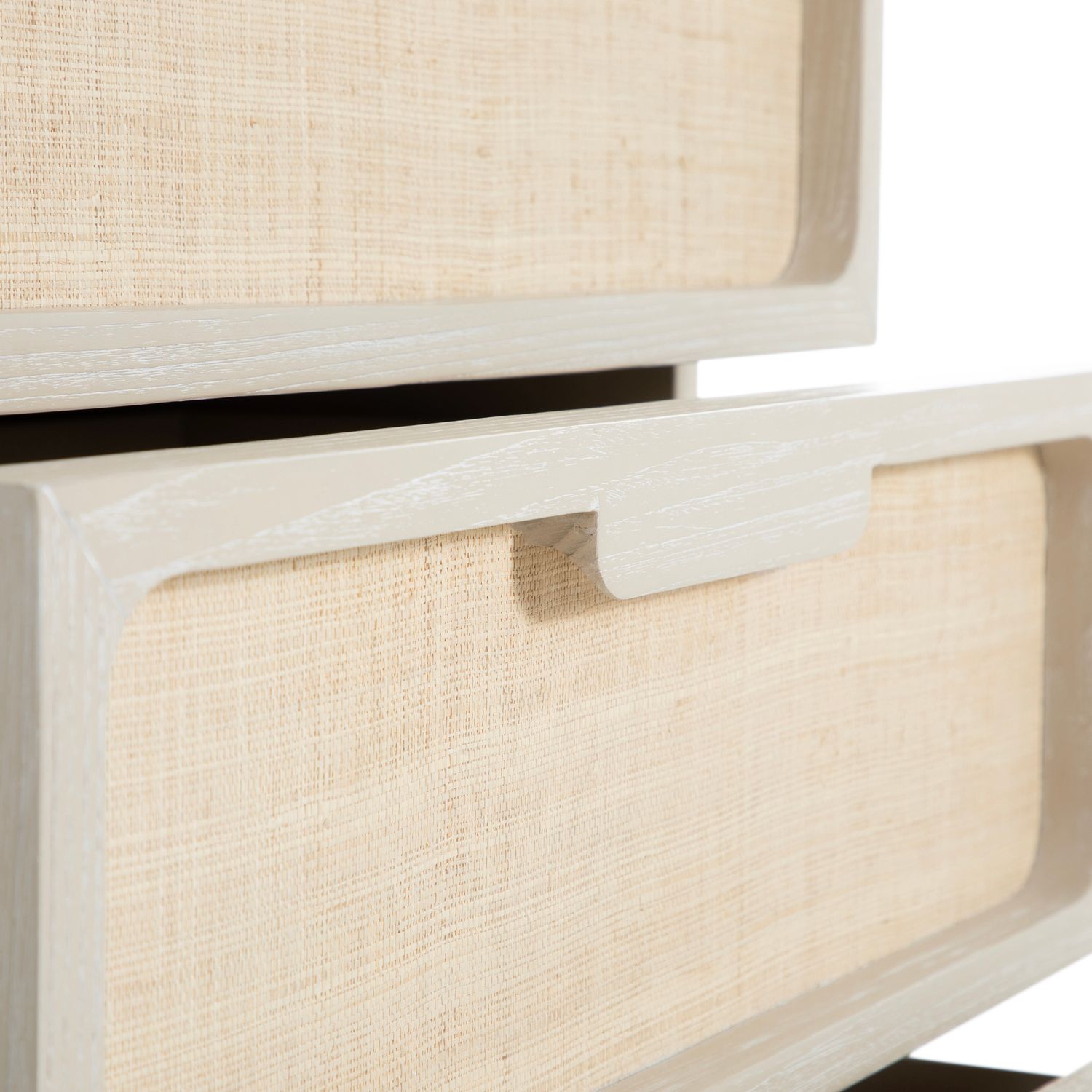 Serini Wood Seagrass Transitional Nightstand - 3 Drawers, Ceruse White
