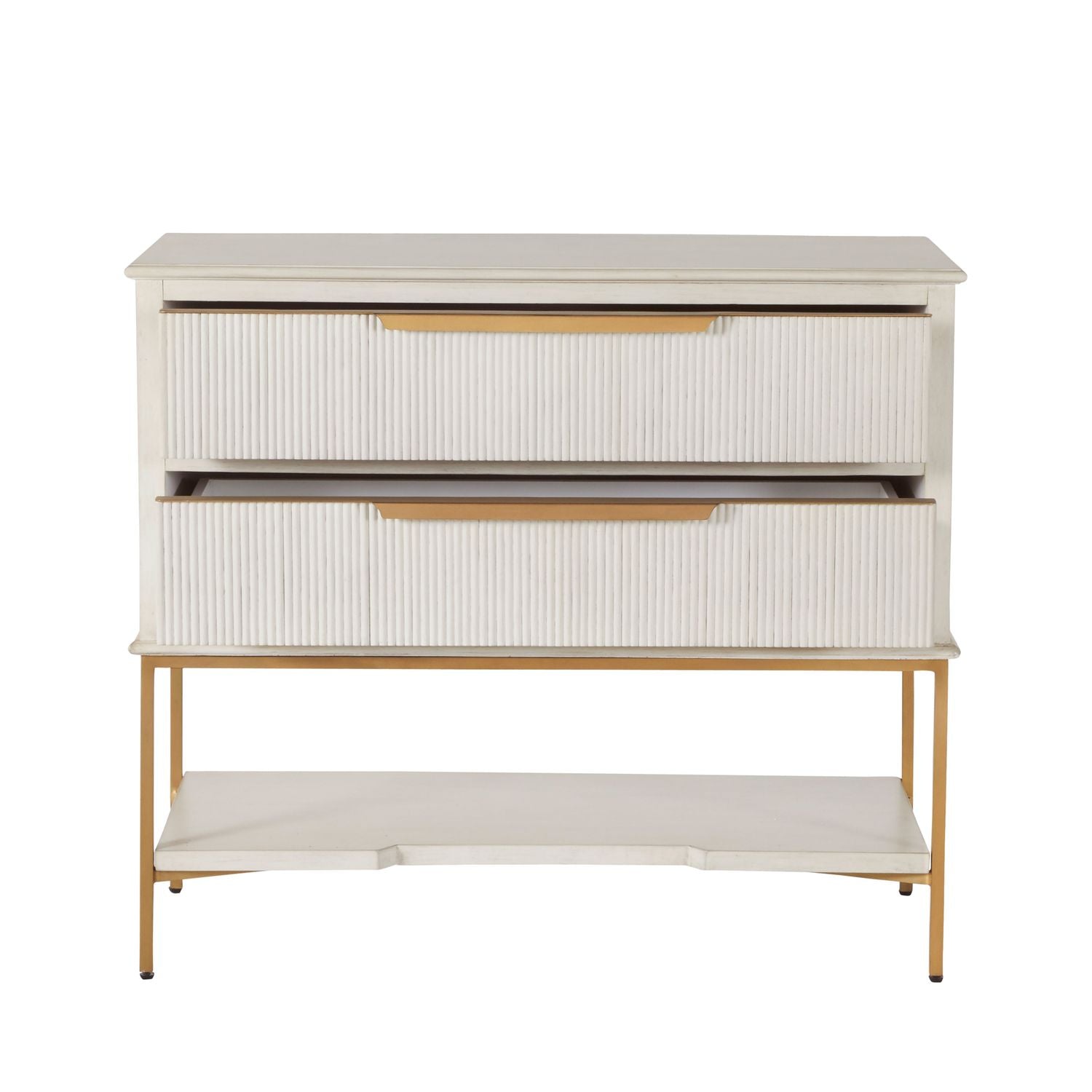 Riggs Oak Wood Nightstand - 2 Drawers, Distressed Antique White