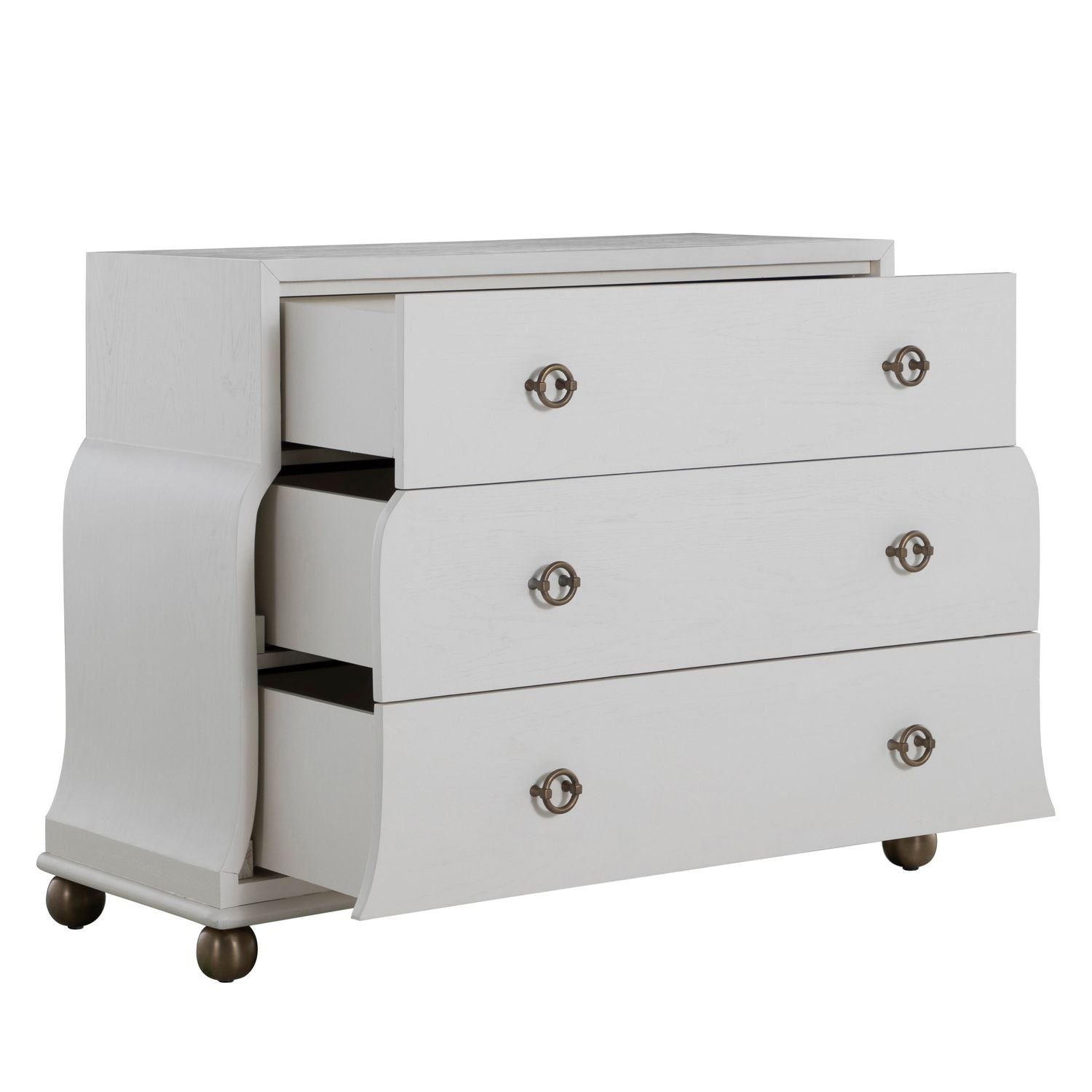 Pearl Oak Wood Chest - 3 Drawers, Ivory White