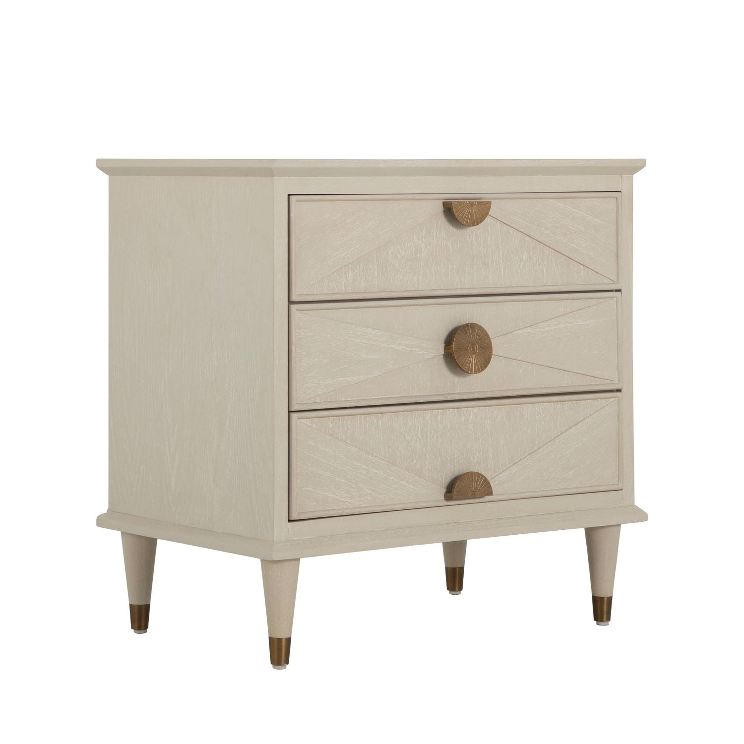 Emberly Oak Wood Nightstand - 3 Drawers, Ceruse White