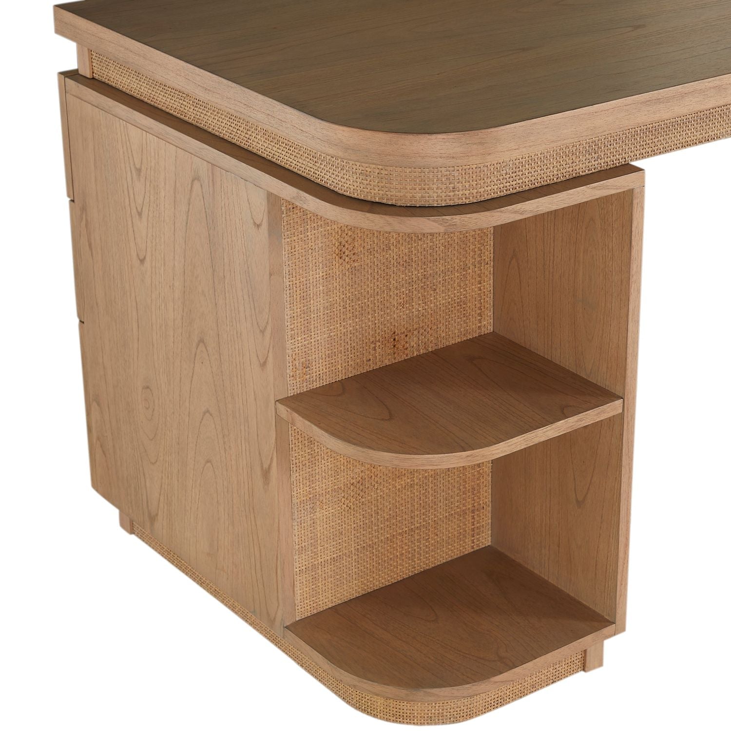 Elsa Mindi Wood Desk - 6 Soft-Close Drawers, Blonde Natural