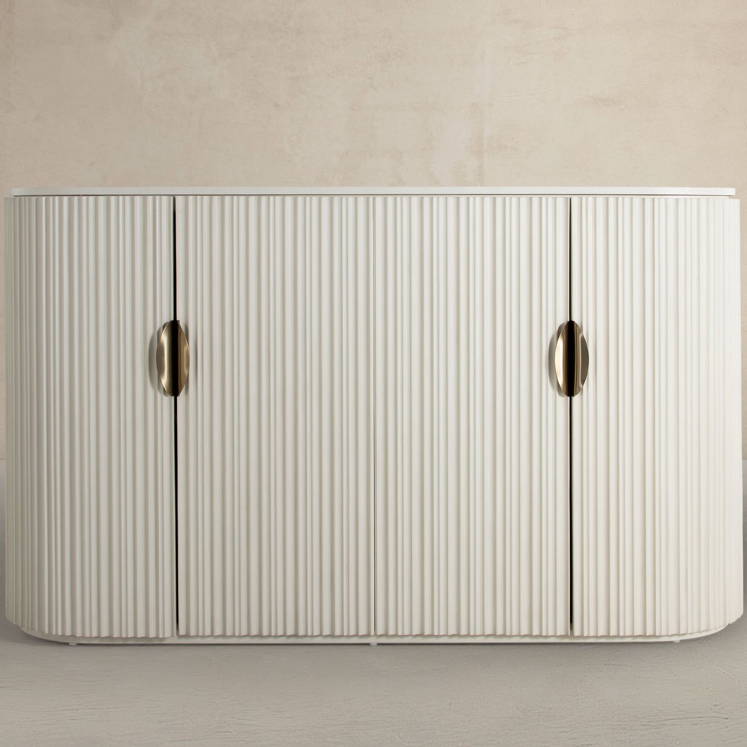 Isadora Wood Fluted Sideboard - 2 Shelves, Sesame White