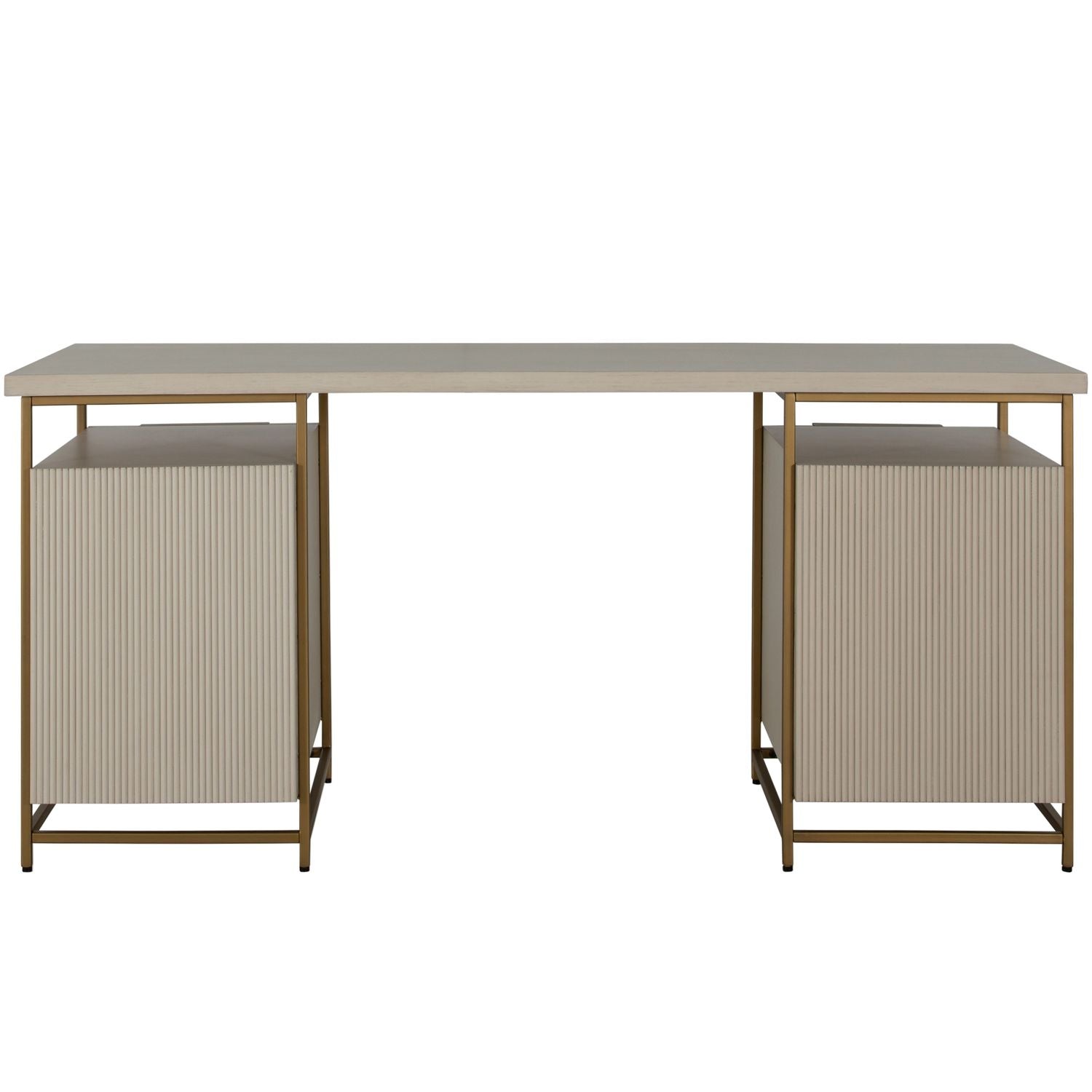 Rowen Wood Storage Desk - 6 Drawers, Sesame White Finish